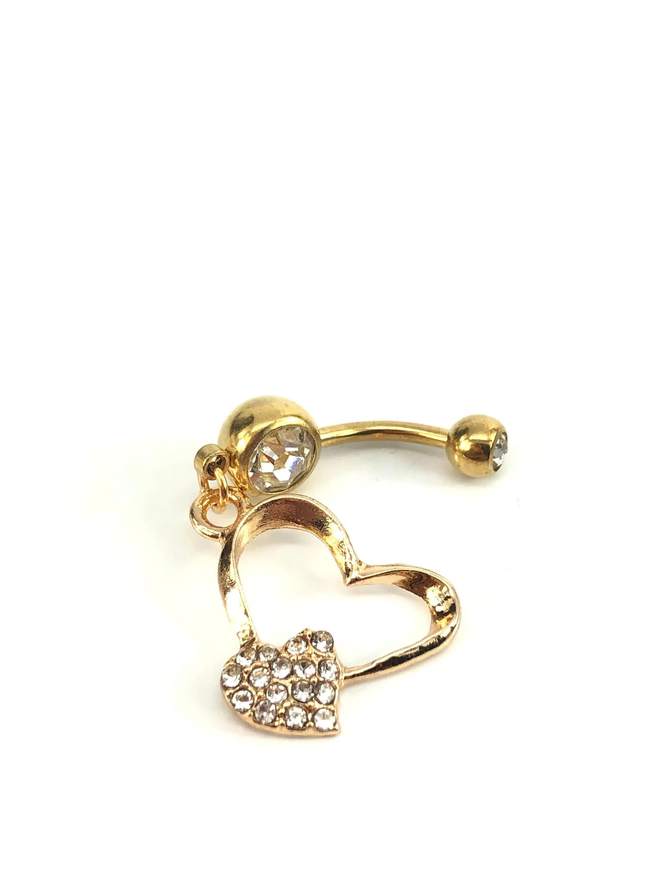 Stainless steel curve bar heart gem belly ring, SKU# NBR014