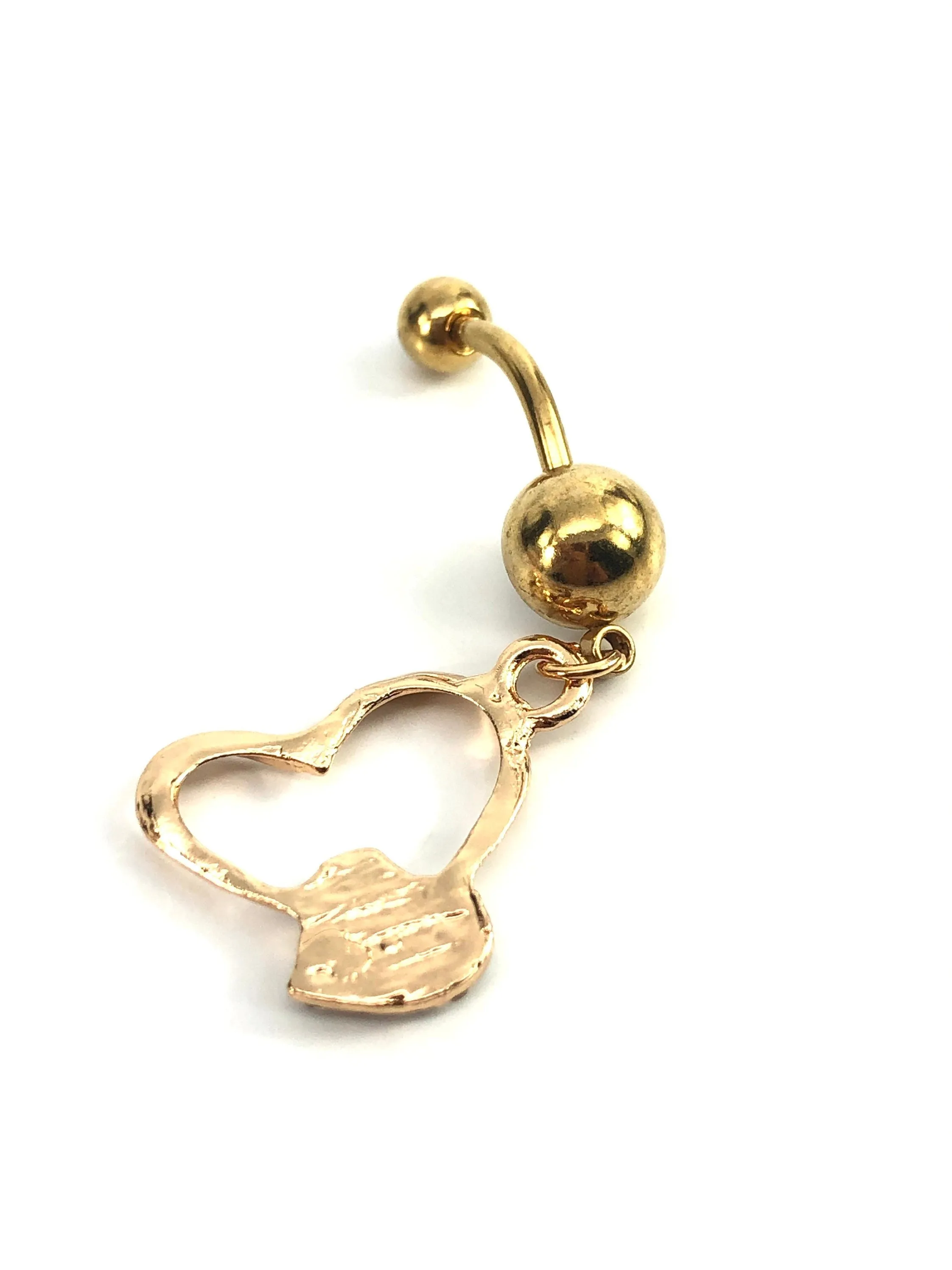 Stainless steel curve bar heart gem belly ring, SKU# NBR014
