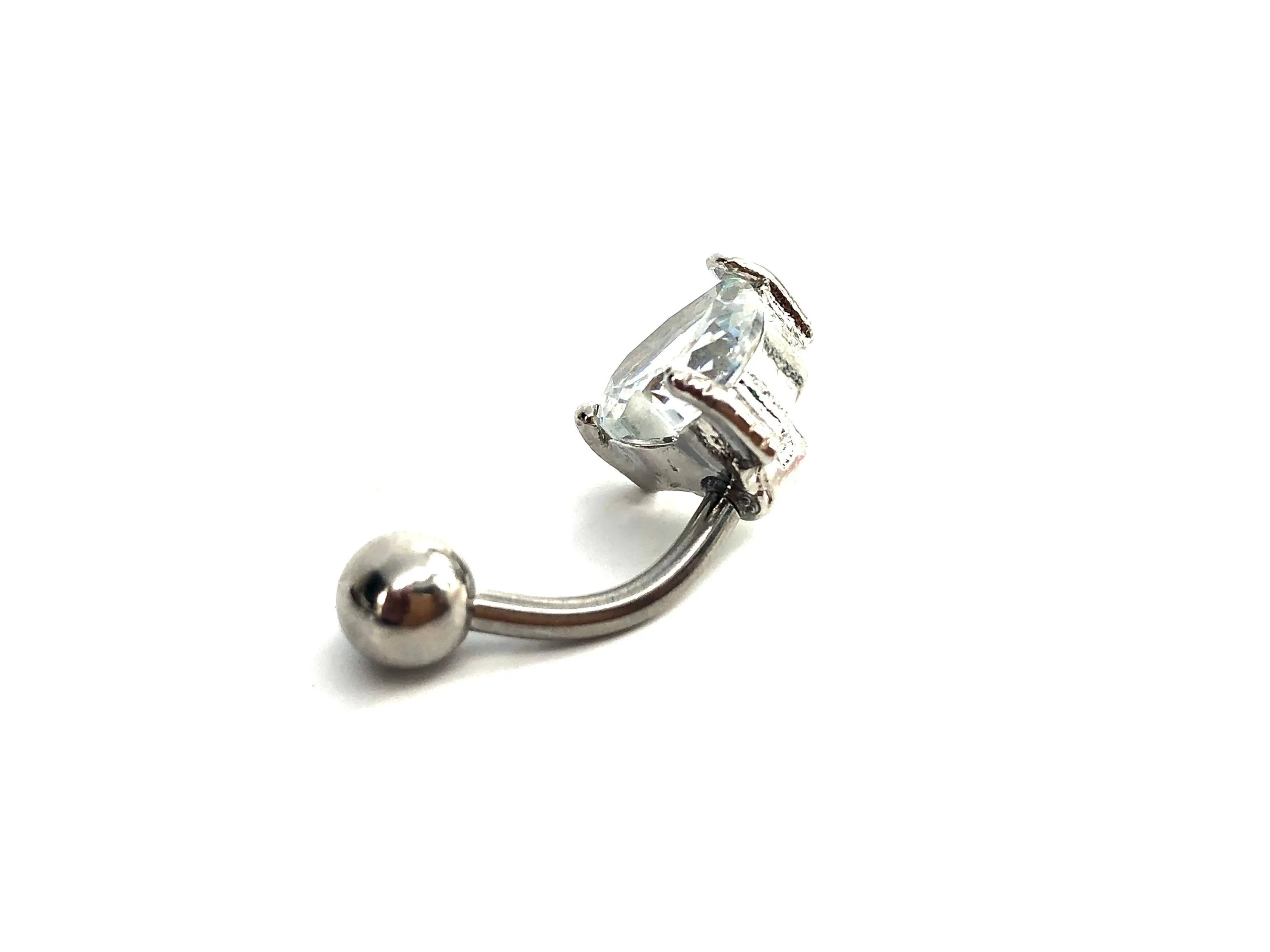 Stainless steel curve bar , heart gem belly ring, SKU# NBR023-2