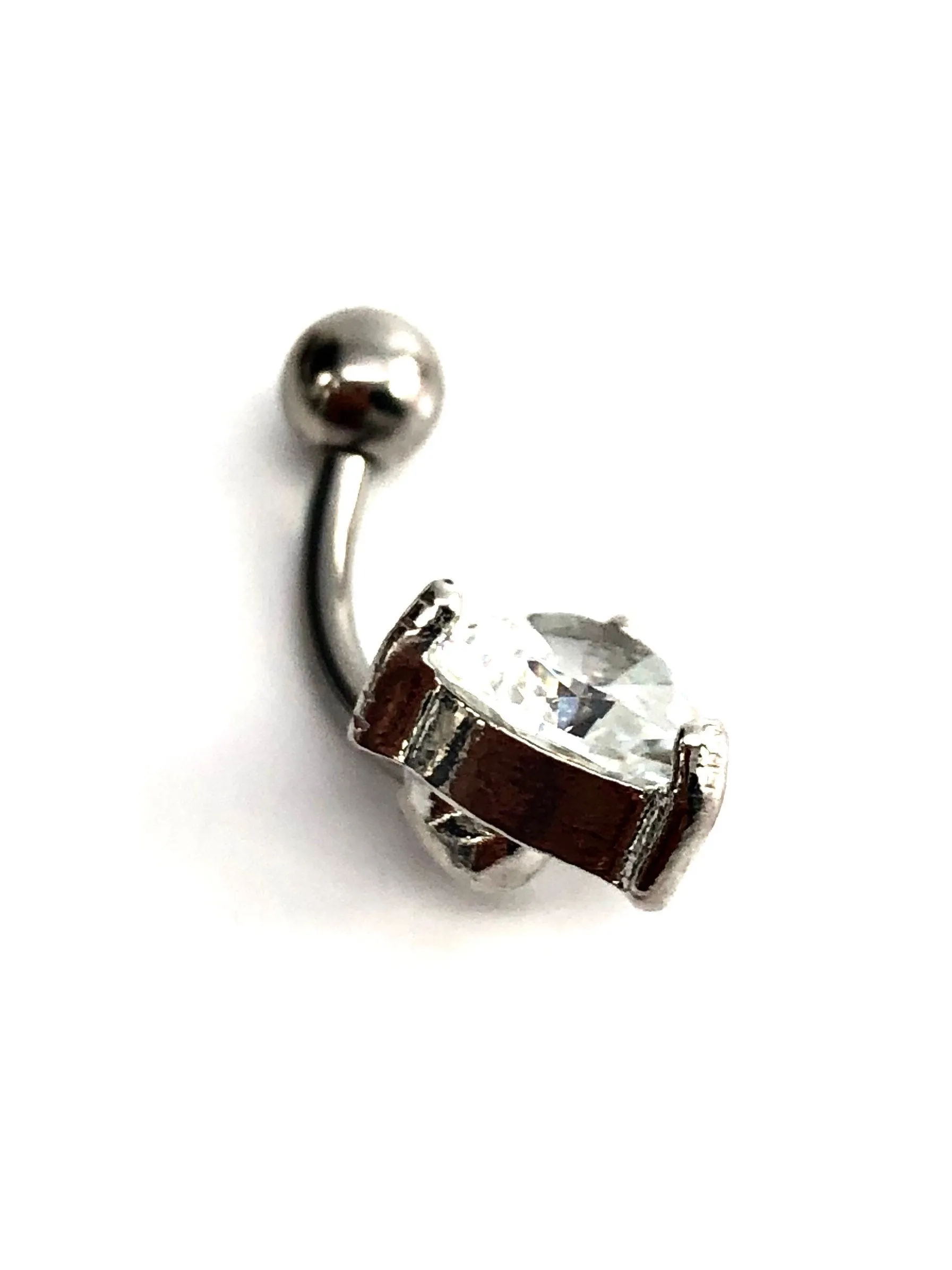 Stainless steel curve bar , heart gem belly ring, SKU# NBR023-2