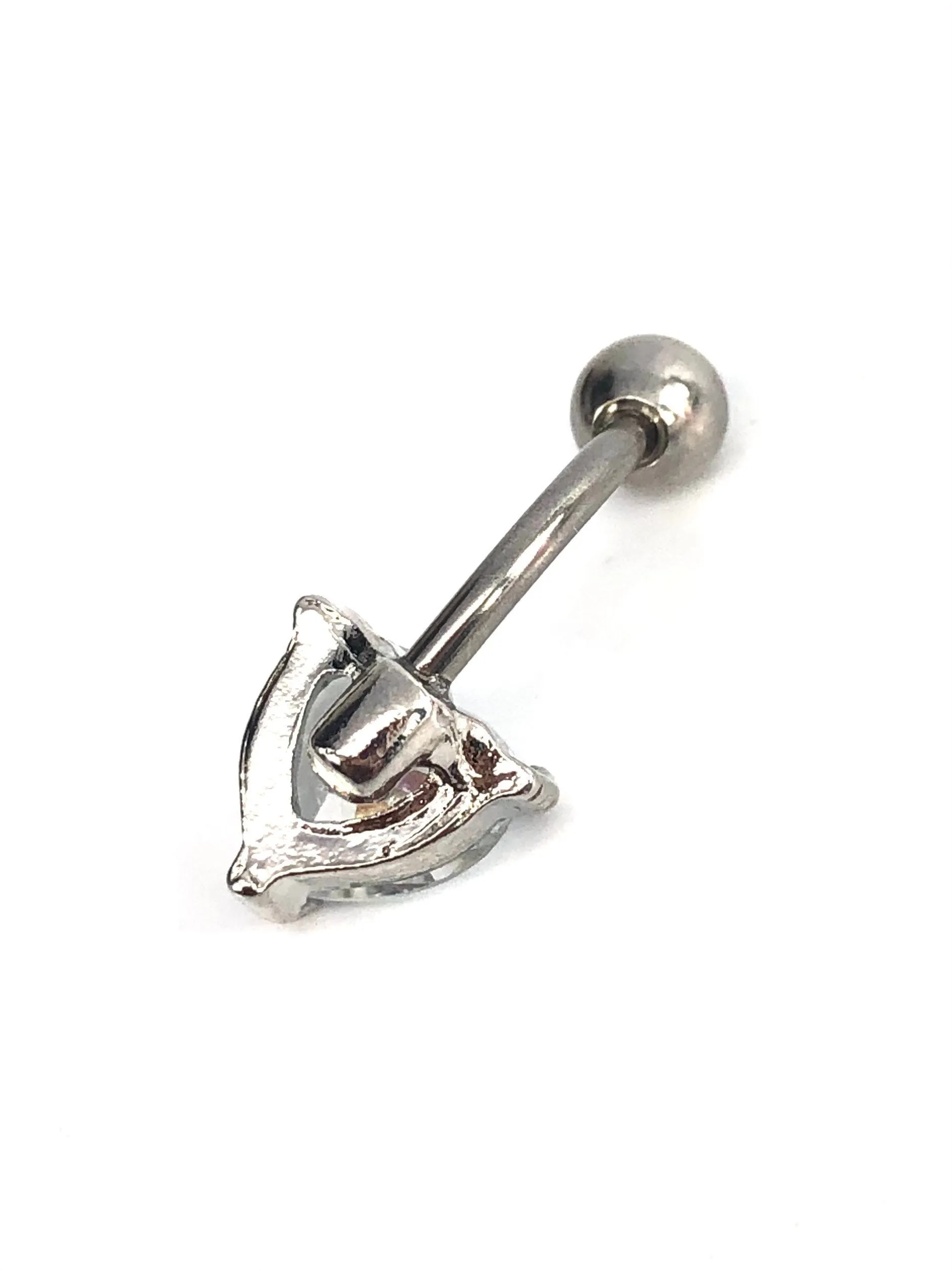 Stainless steel curve bar , heart gem belly ring, SKU# NBR023-2