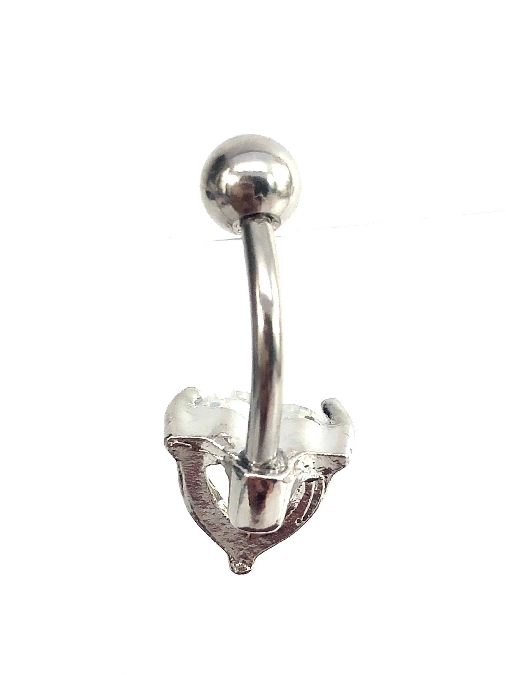 Stainless steel curve bar , heart gem belly ring, SKU# NBR023-2