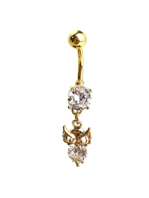 Stainless steel curve bar , owl gem belly ring, SKU# 10-6-3
