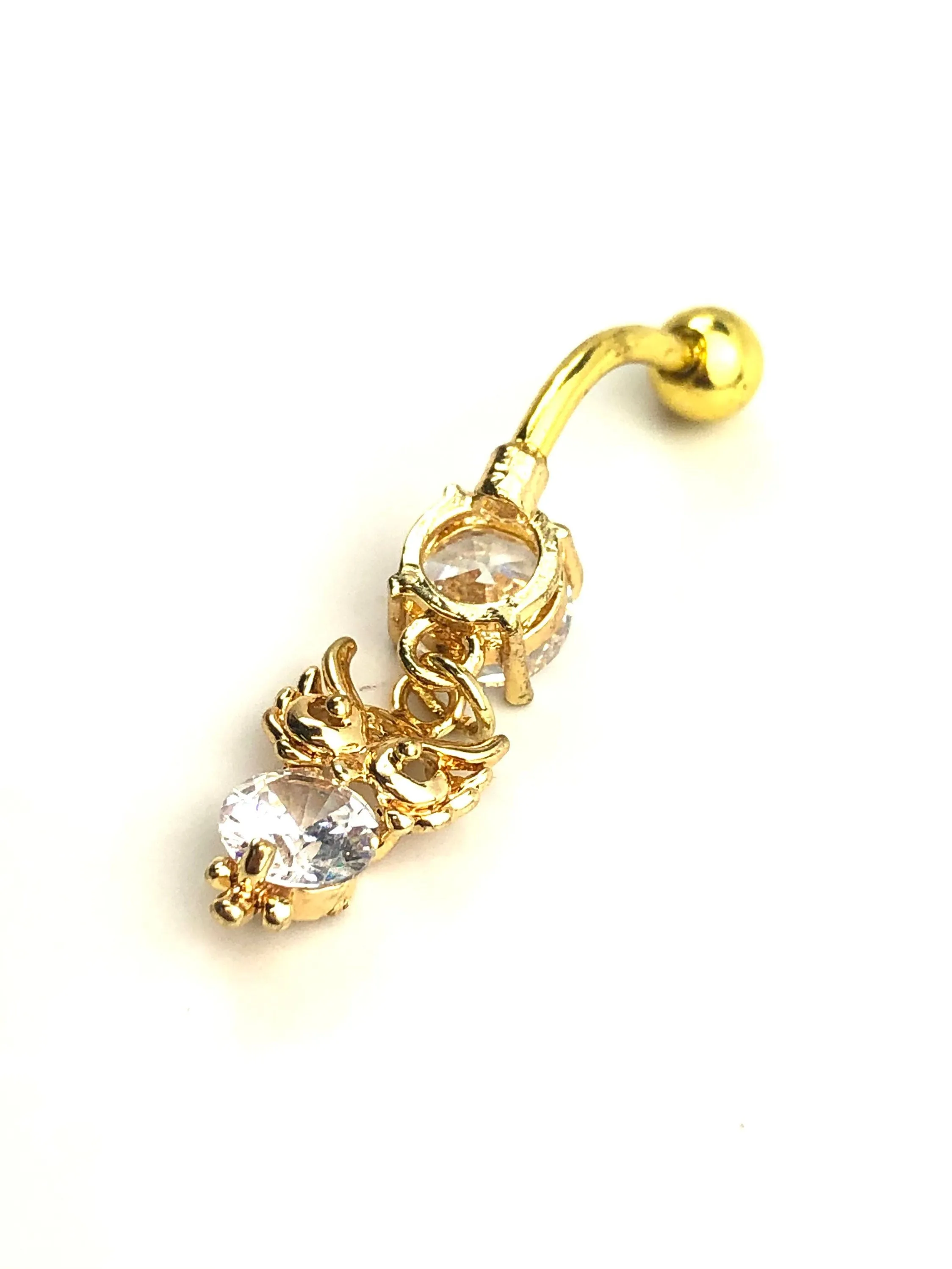 Stainless steel curve bar , owl gem belly ring, SKU# 10-6-3