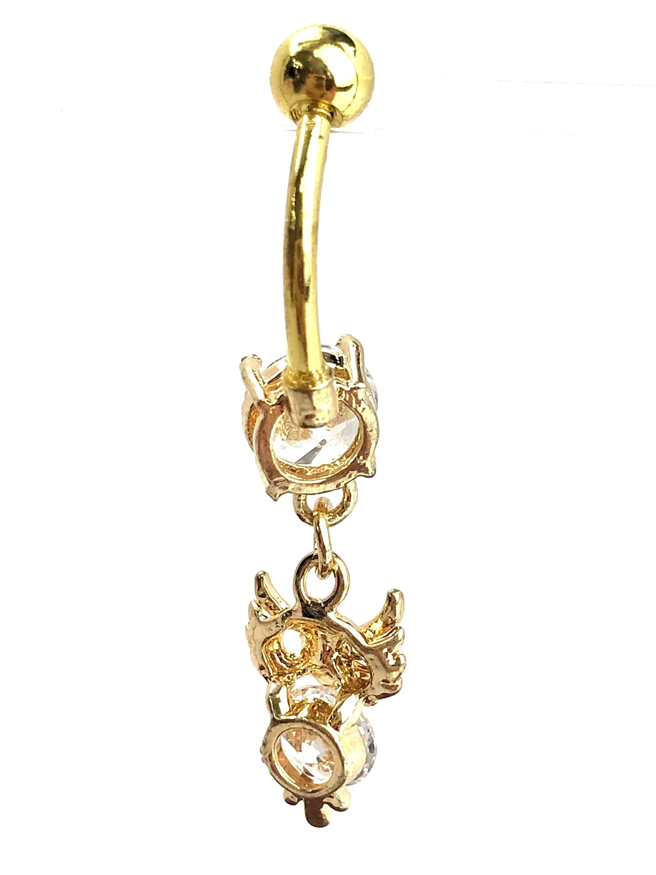 Stainless steel curve bar , owl gem belly ring, SKU# 10-6-3