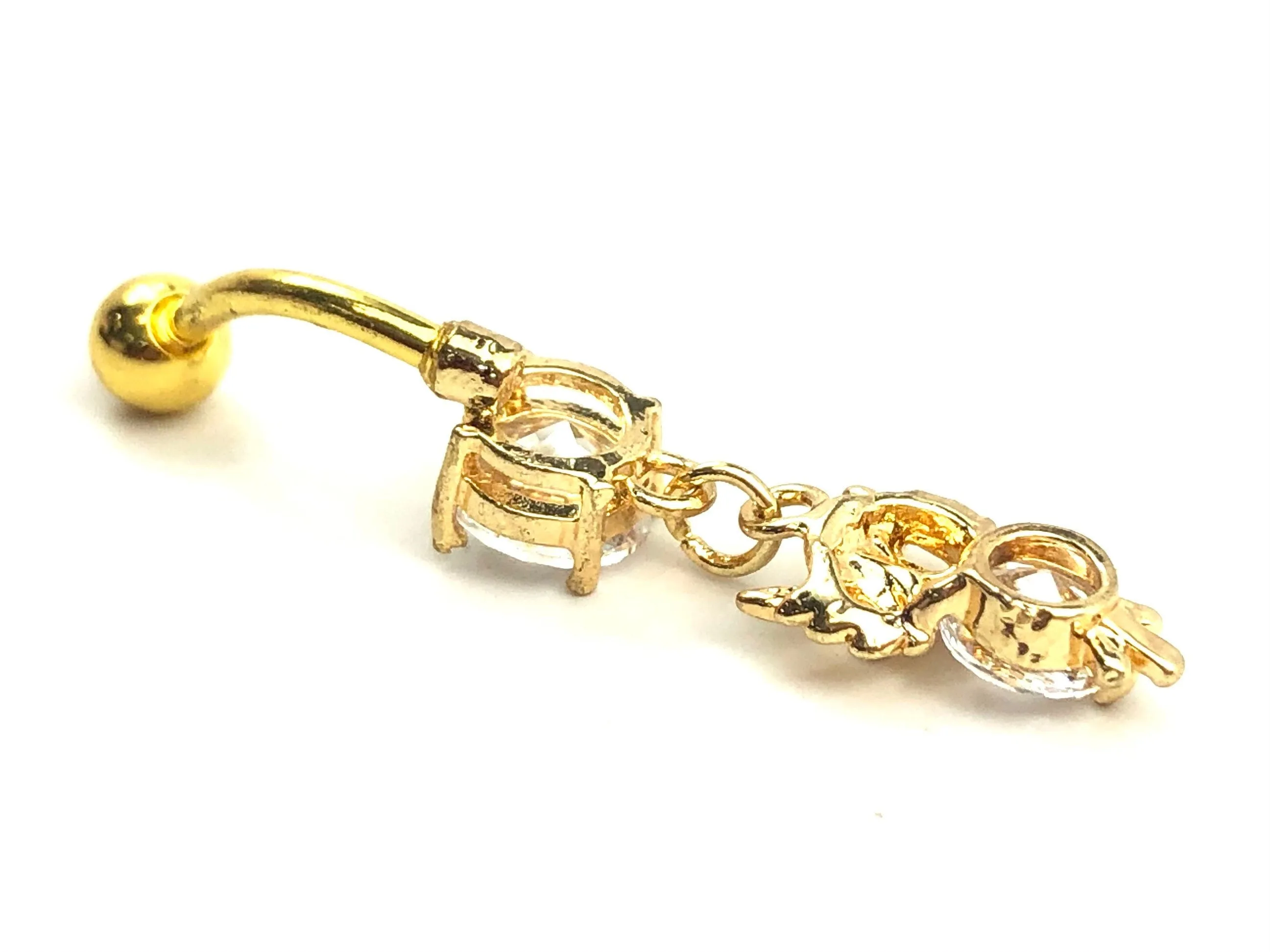 Stainless steel curve bar , owl gem belly ring, SKU# 10-6-3