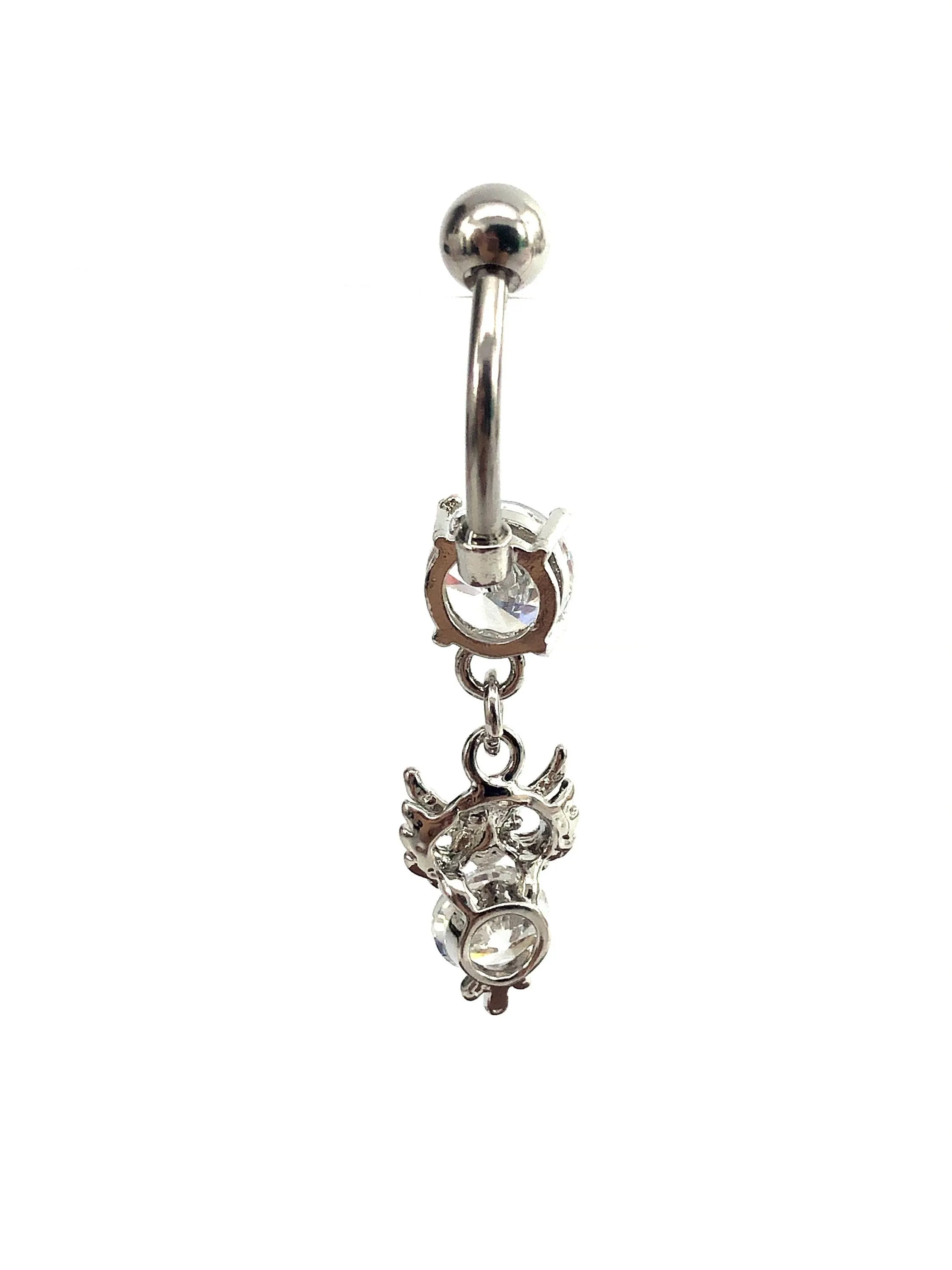 Stainless steel curve bar , owl w/ gem belly ring, SKU# 10-6-1