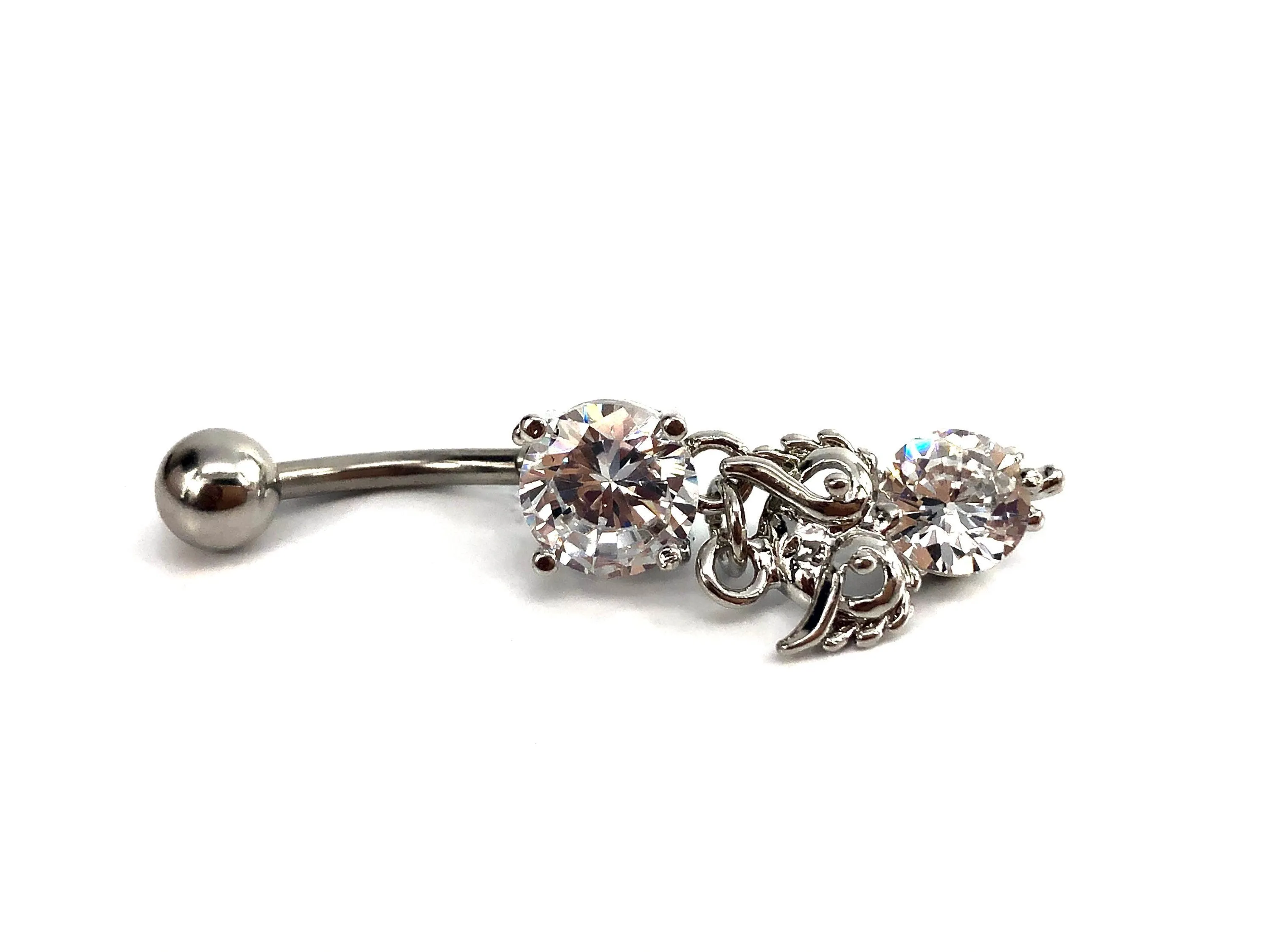 Stainless steel curve bar , owl w/ gem belly ring, SKU# 10-6-1