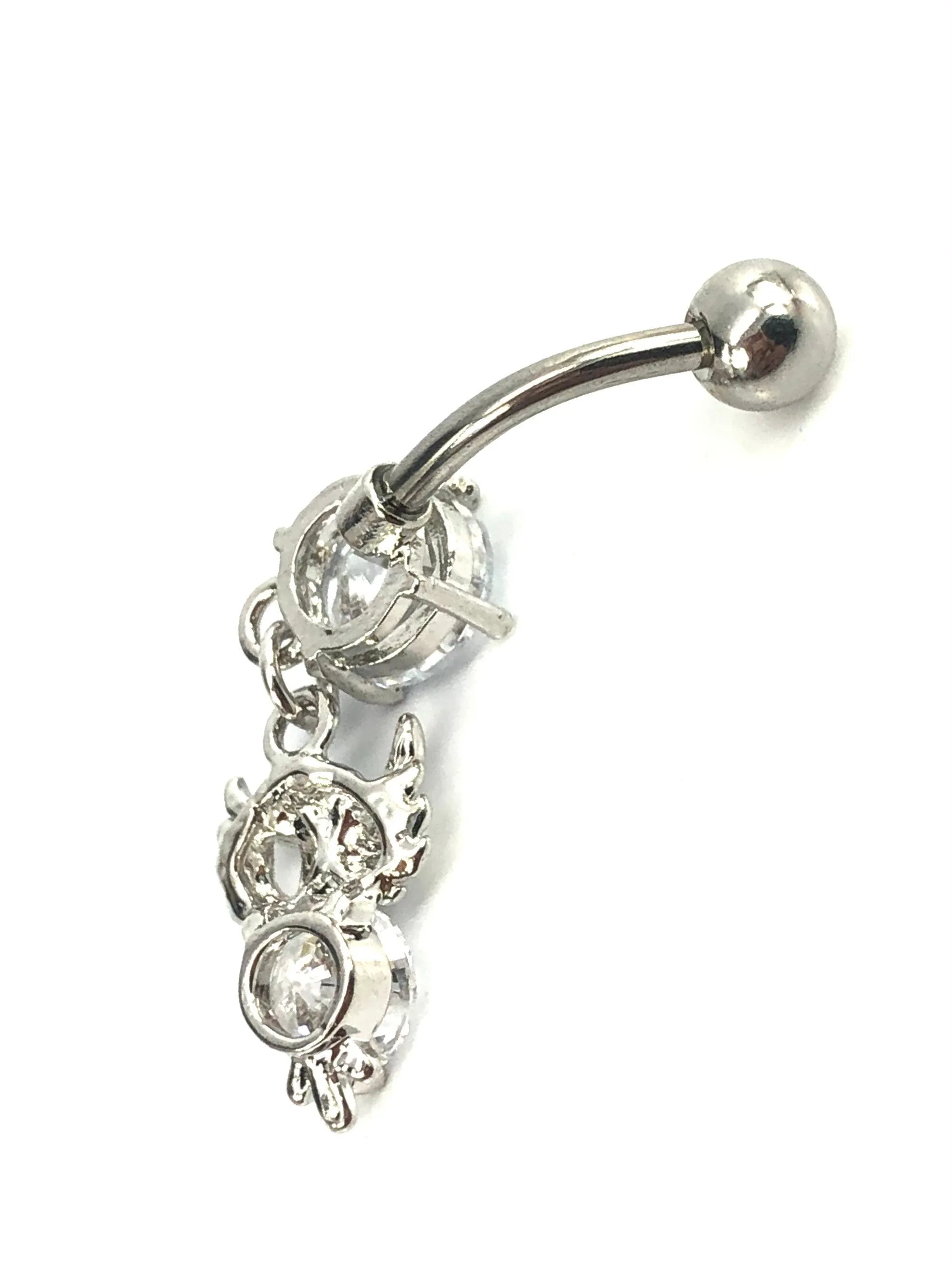 Stainless steel curve bar , owl w/ gem belly ring, SKU# 10-6-1