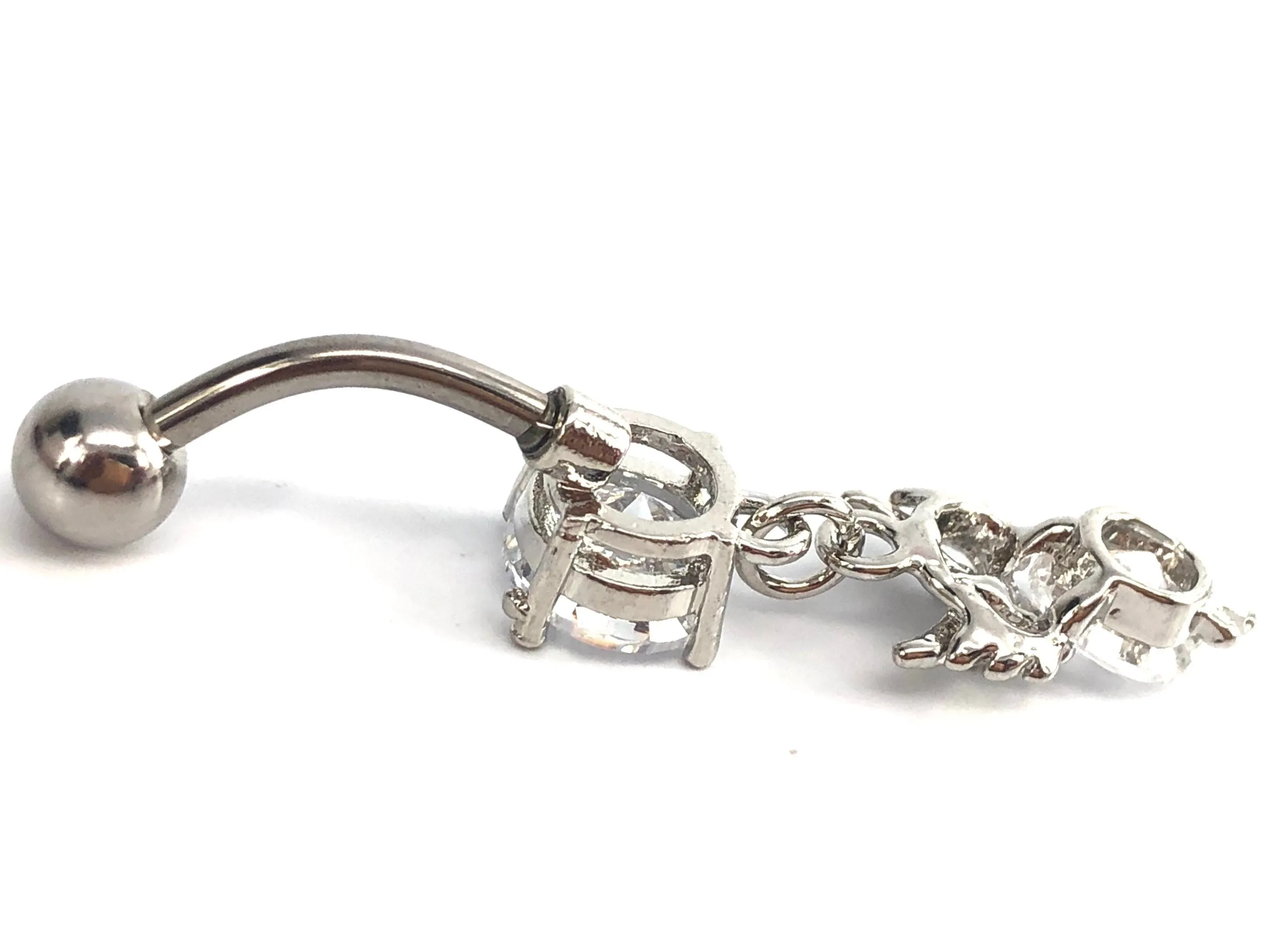 Stainless steel curve bar , owl w/ gem belly ring, SKU# 10-6-1