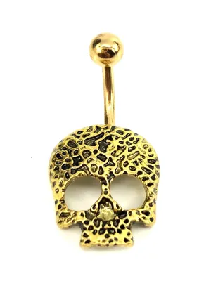 Stainless steel curve bar skull belly ring, SKU# NBR003-1