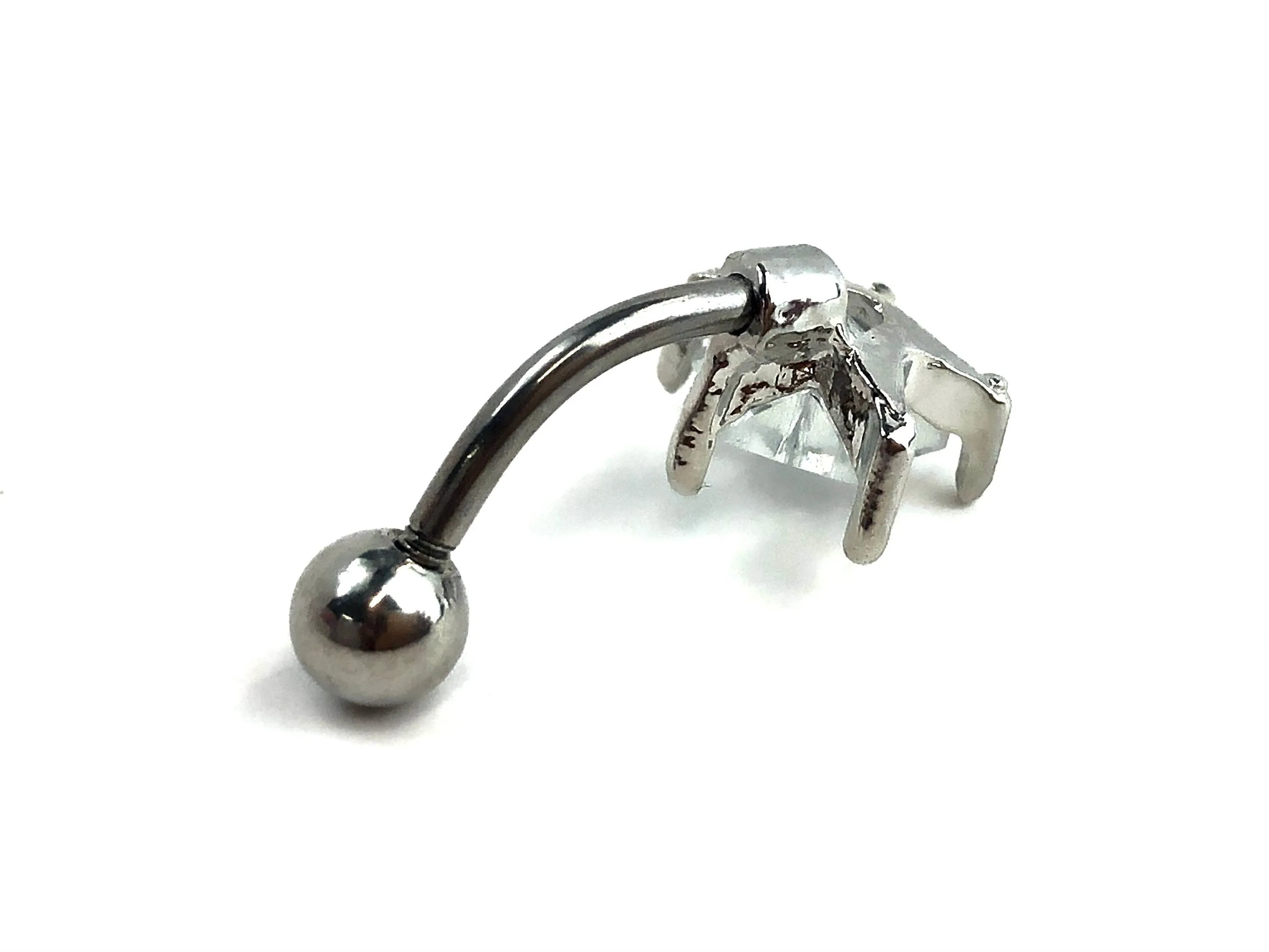 Stainless steel curve bar , star gem belly ring, SKU# NBR023-1