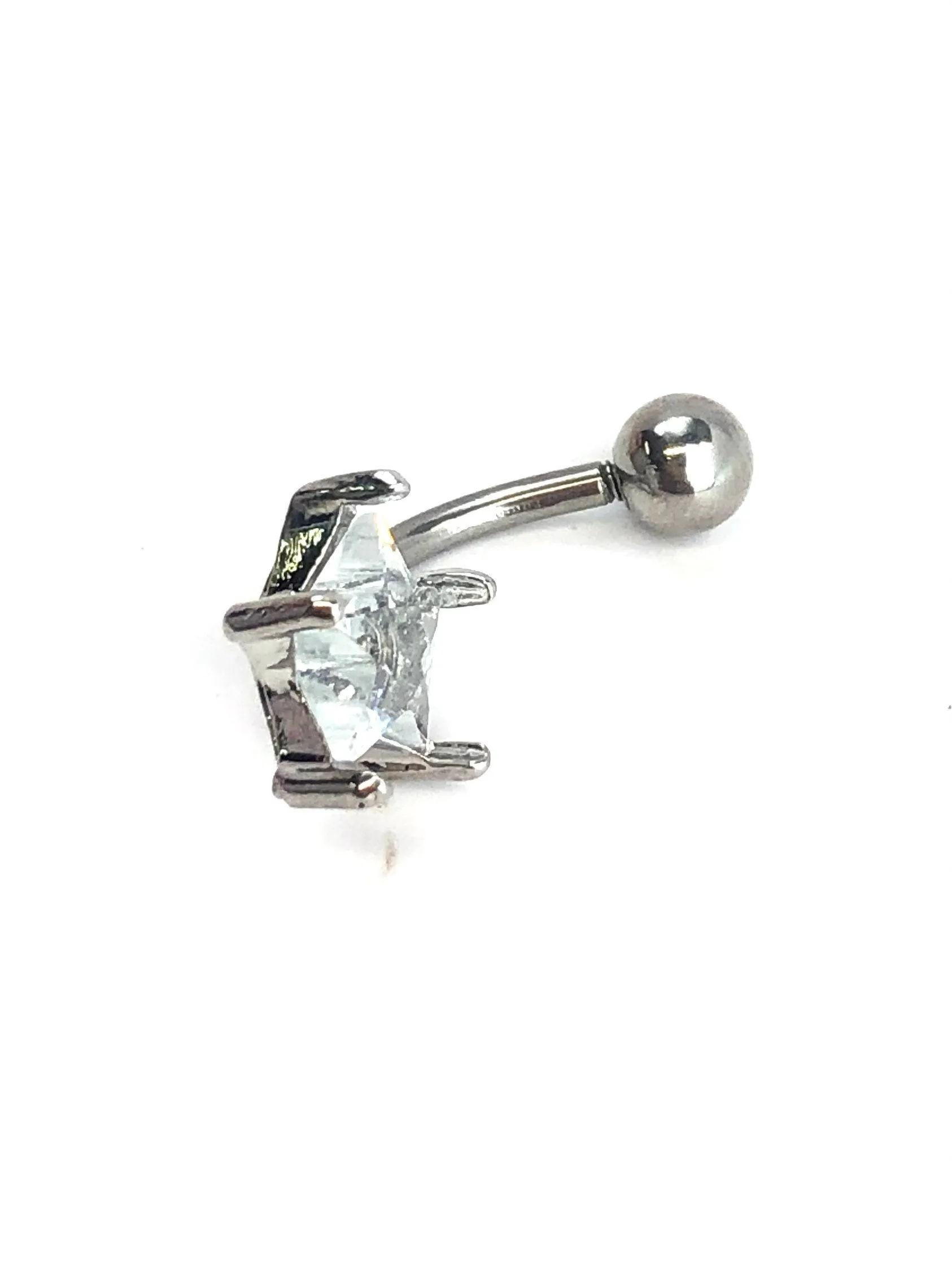Stainless steel curve bar , star gem belly ring, SKU# NBR023-1
