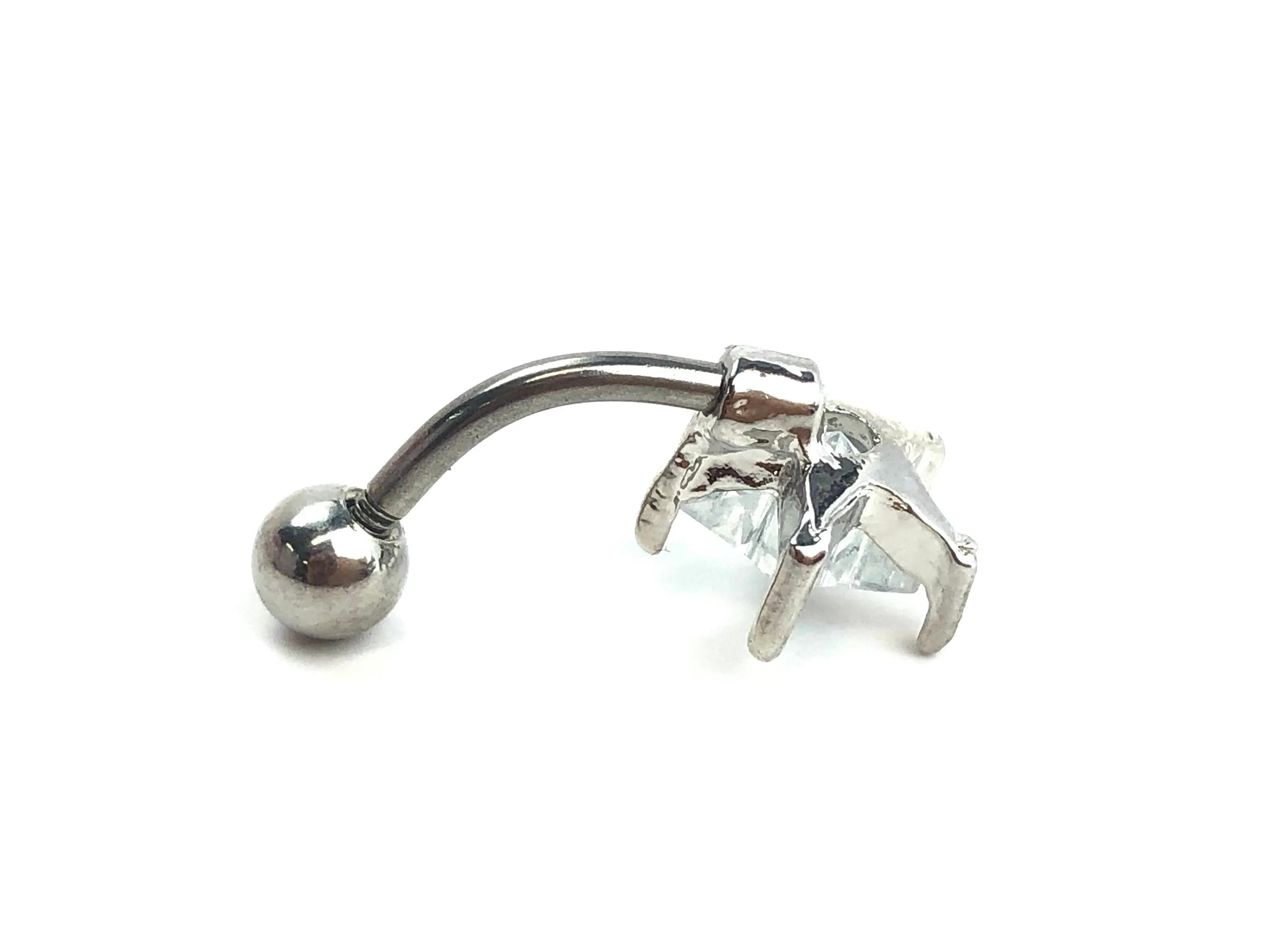 Stainless steel curve bar , star gem belly ring, SKU# NBR023-1