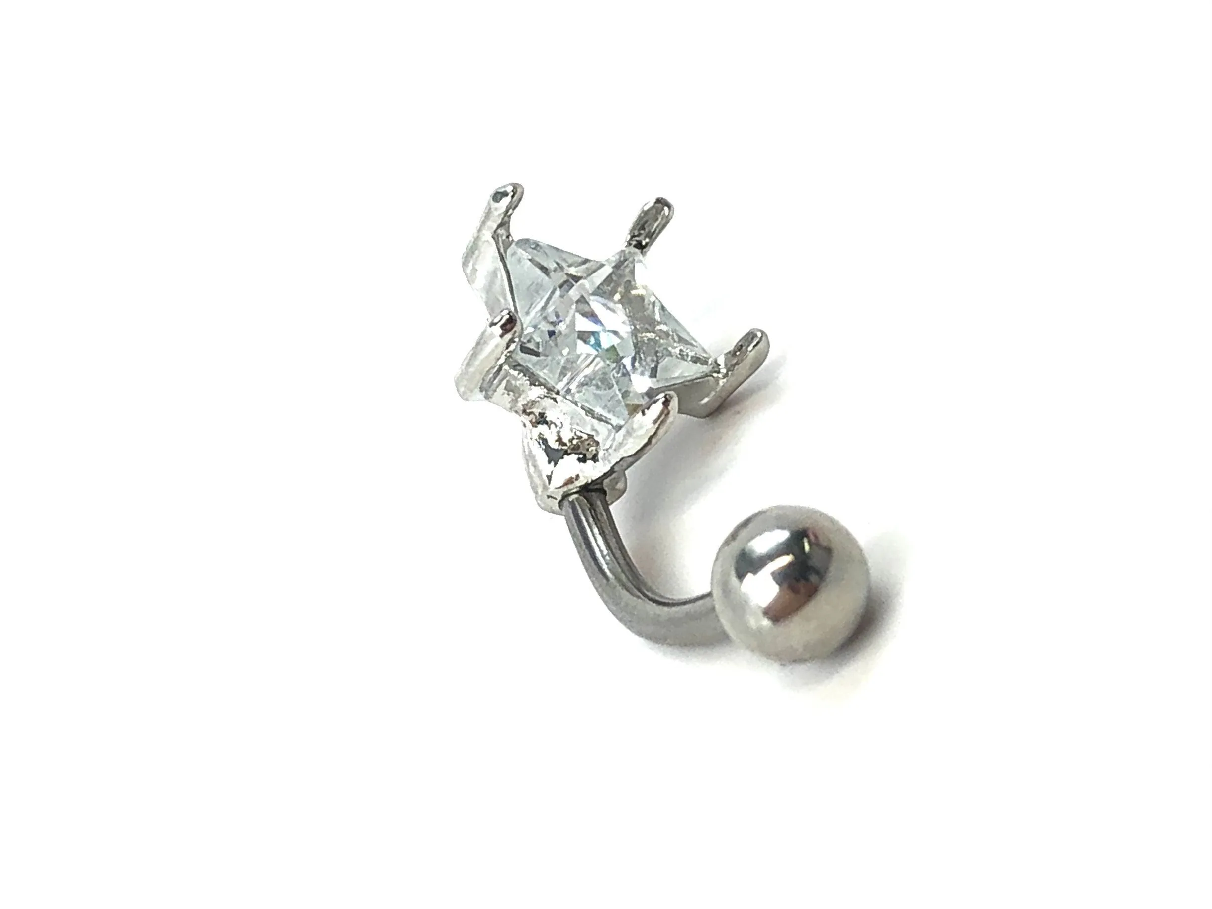 Stainless steel curve bar , star gem belly ring, SKU# NBR023-1