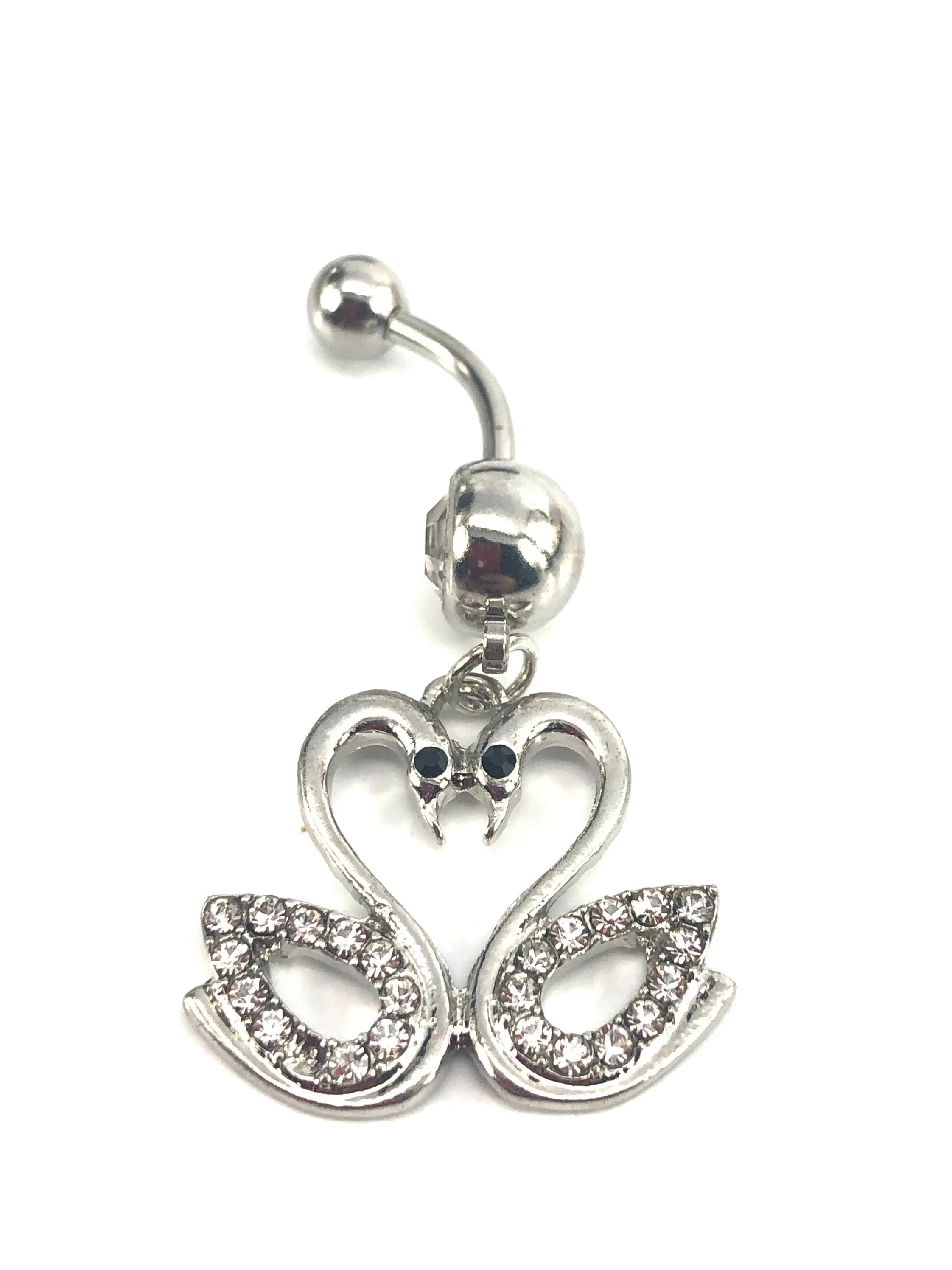 Stainless steel curve bar , swan gem belly ring, SKU# NBR033