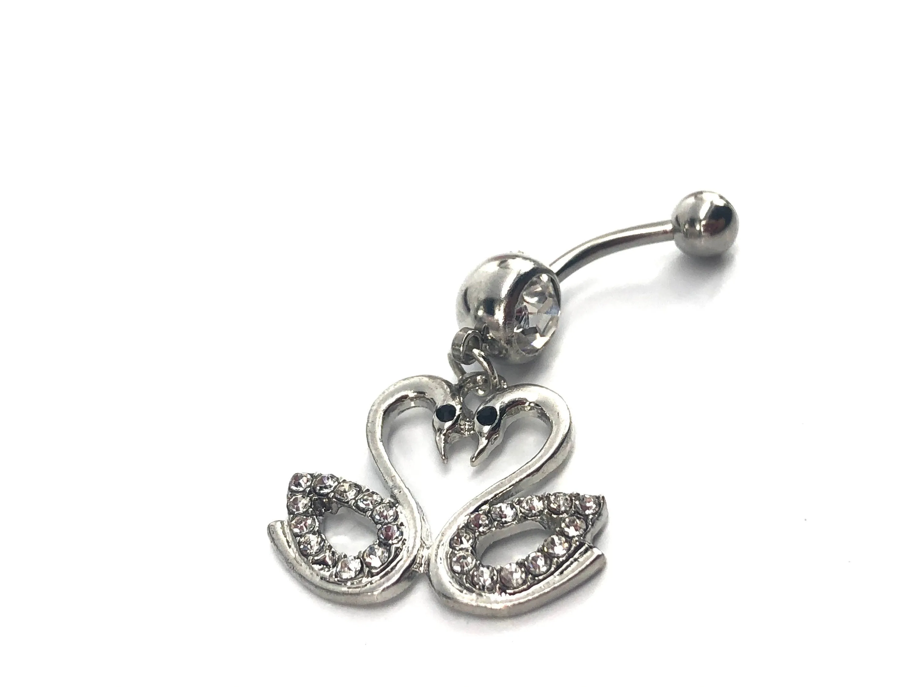 Stainless steel curve bar , swan gem belly ring, SKU# NBR033