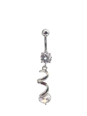 Stainless steel curve bar w/ gem belly ring, SKU# 10-1-2