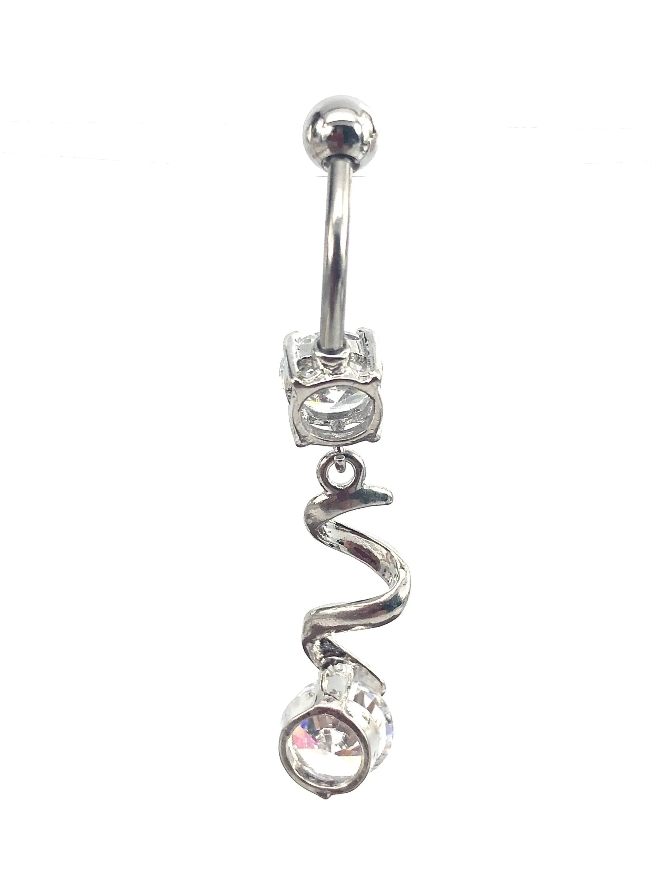 Stainless steel curve bar w/ gem belly ring, SKU# 10-1-2