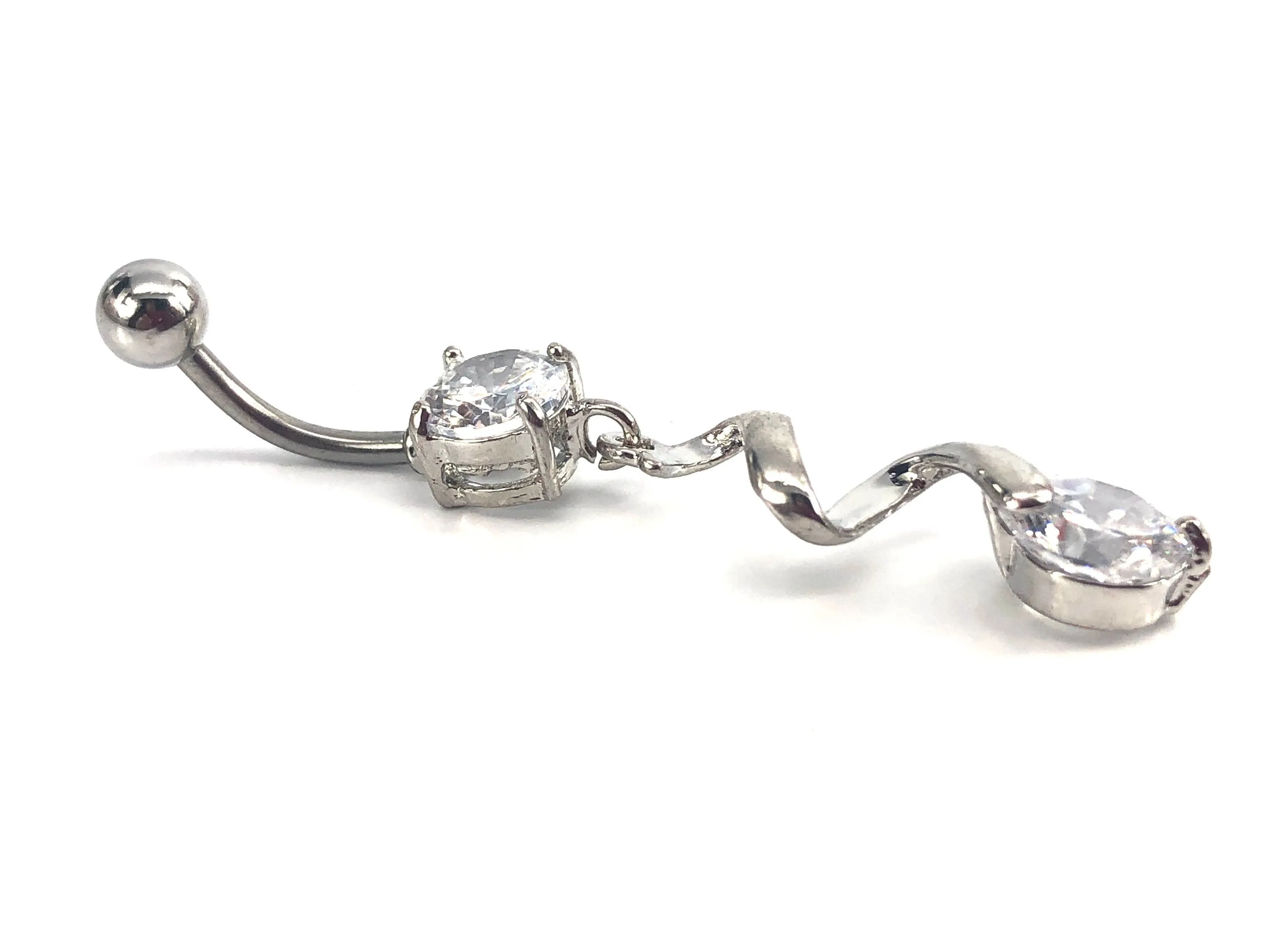 Stainless steel curve bar w/ gem belly ring, SKU# 10-1-2