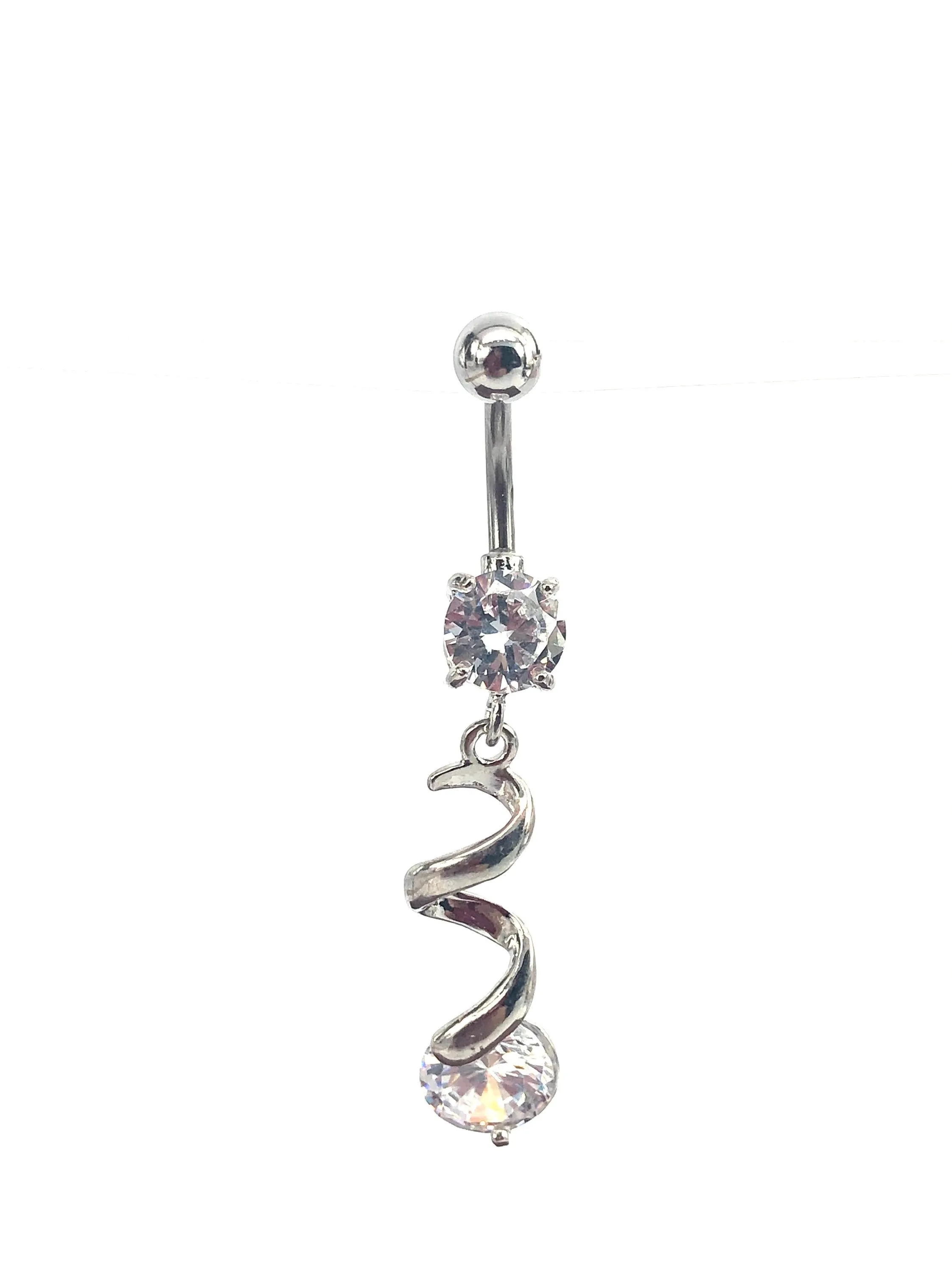 Stainless steel curve bar w/ gem belly ring, SKU# 10-1-2