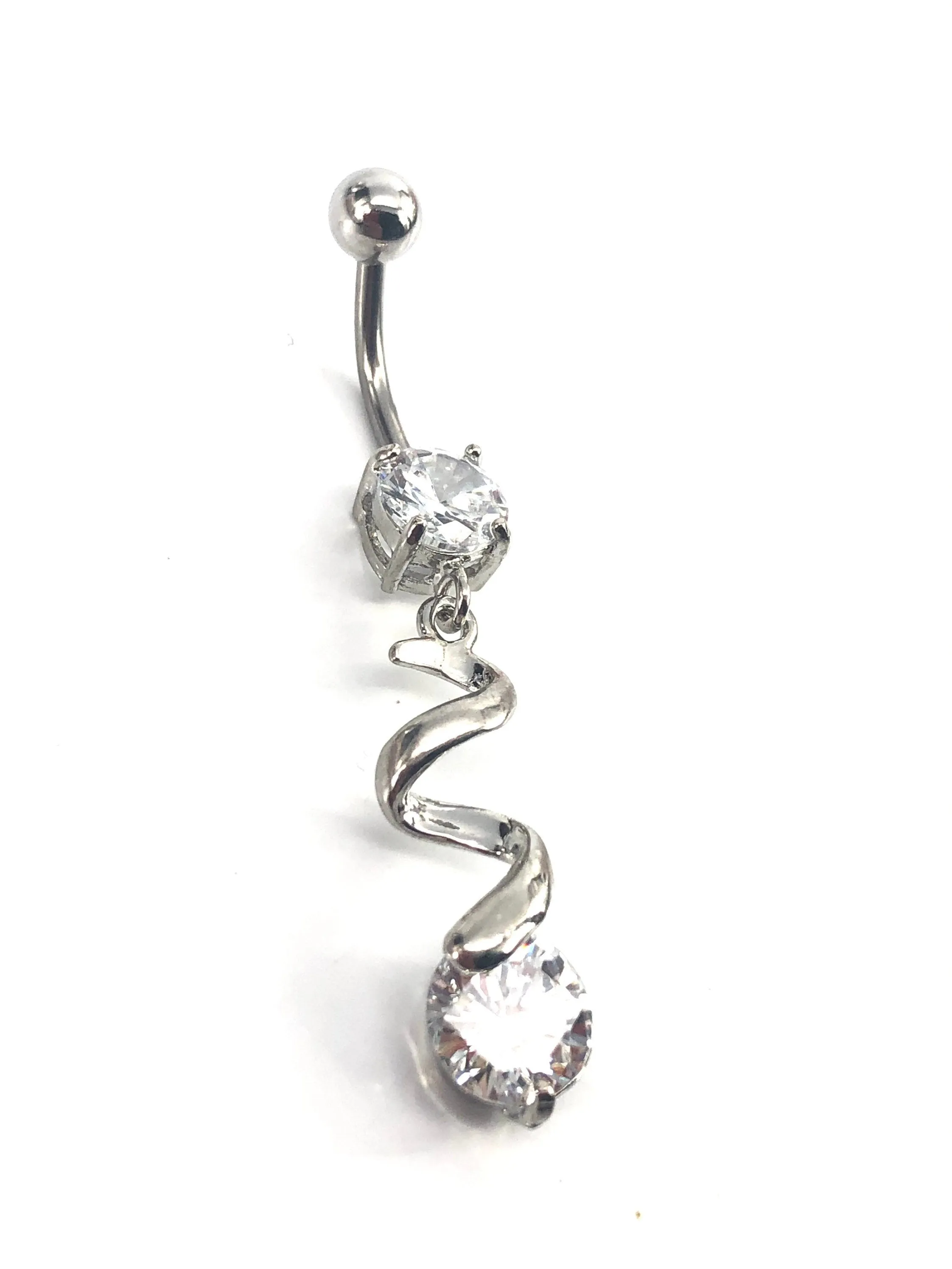 Stainless steel curve bar w/ gem belly ring, SKU# 10-1-2
