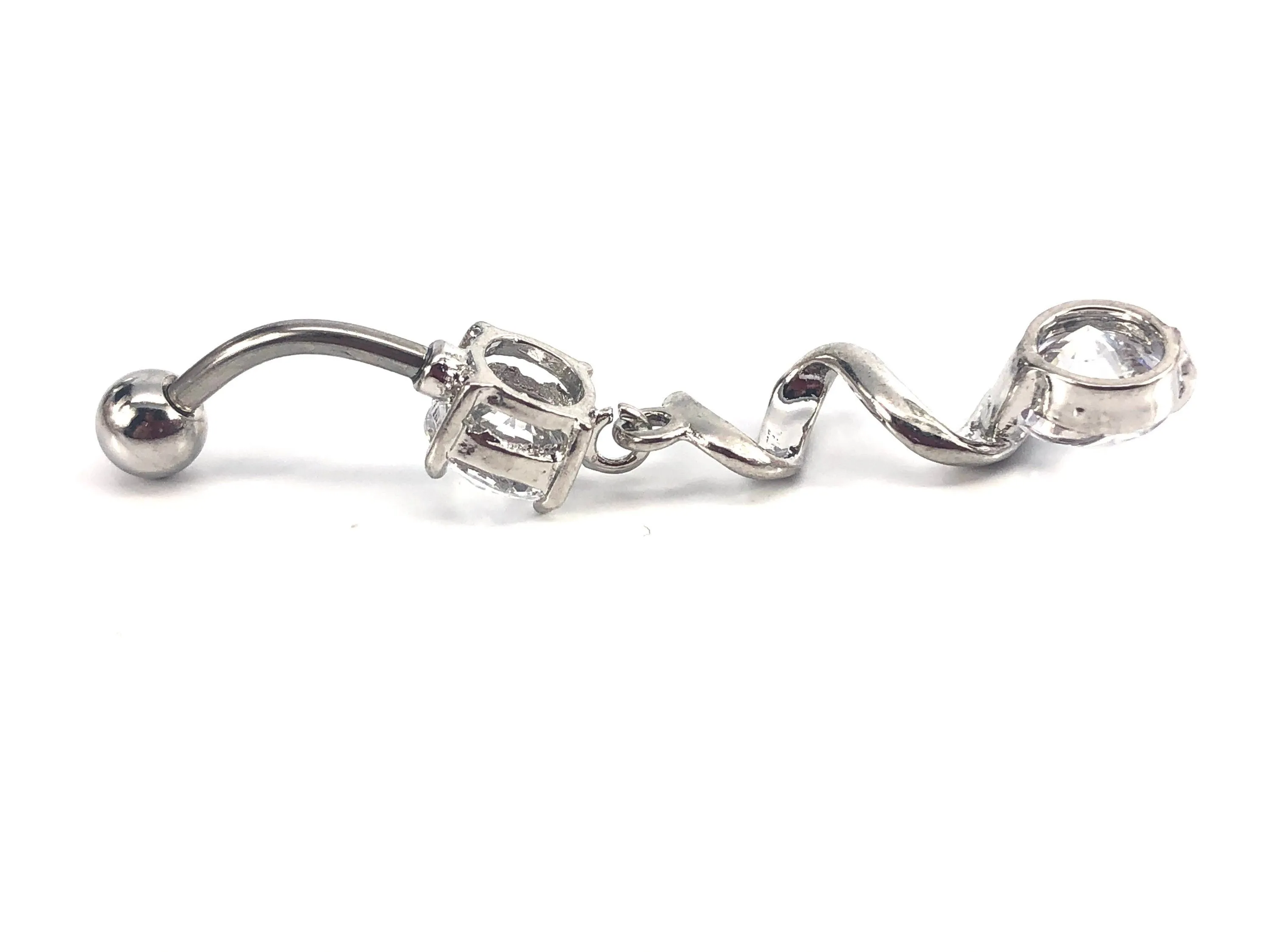 Stainless steel curve bar w/ gem belly ring, SKU# 10-1-2