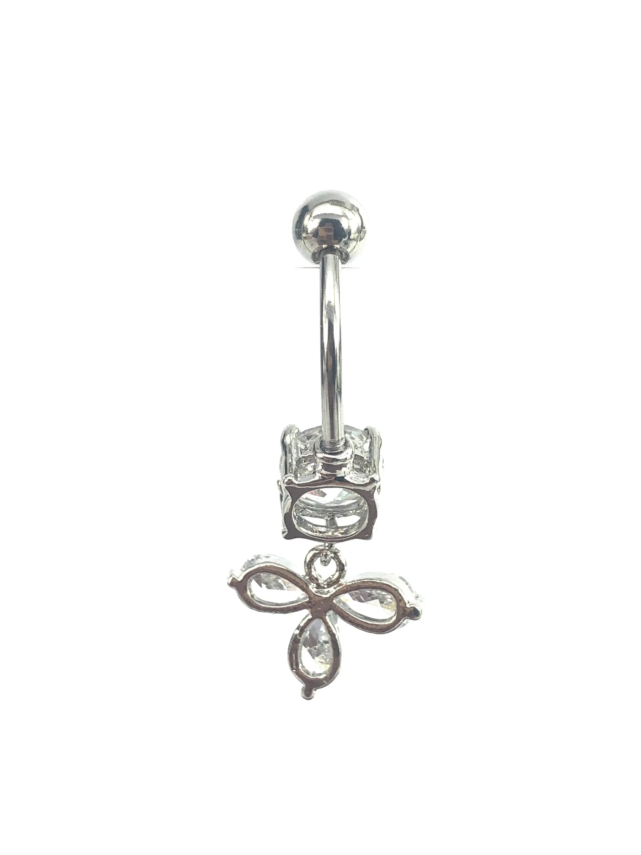 Stainless steel curve bar , w/ gem belly ring, SKU# 10-3-1