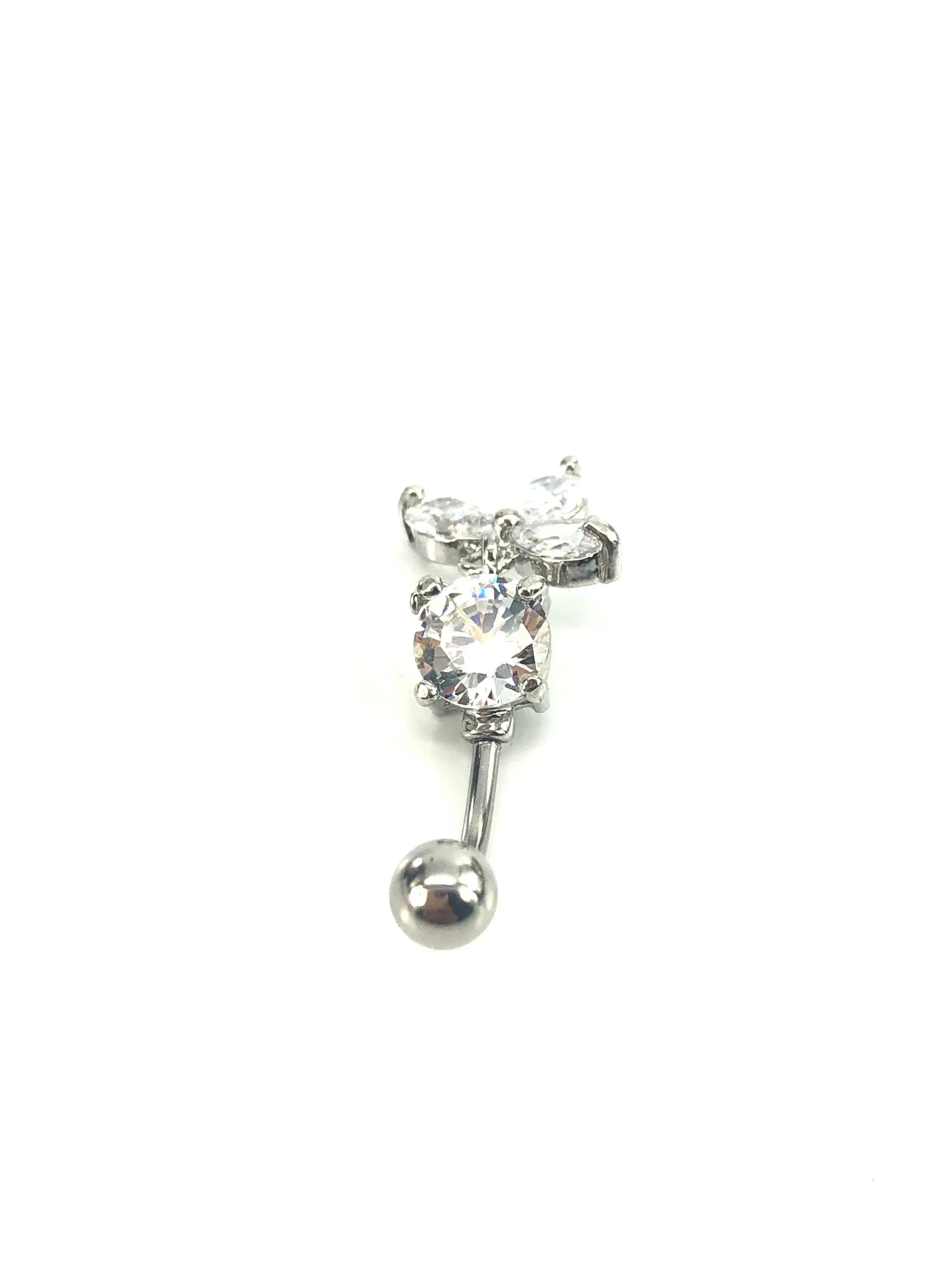 Stainless steel curve bar , w/ gem belly ring, SKU# 10-3-1
