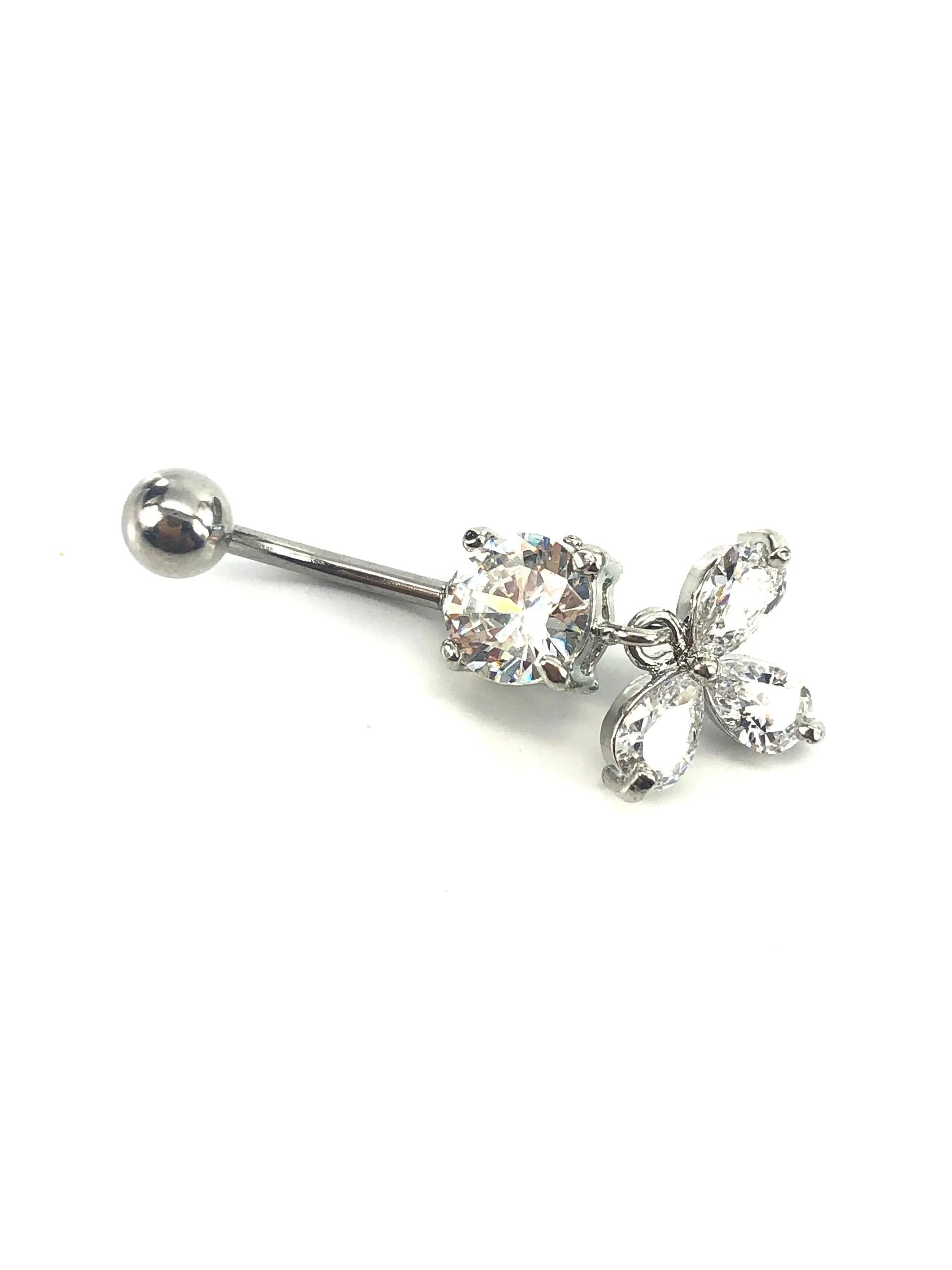 Stainless steel curve bar , w/ gem belly ring, SKU# 10-3-1