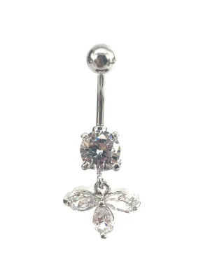 Stainless steel curve bar , w/ gem belly ring, SKU# 10-3-1