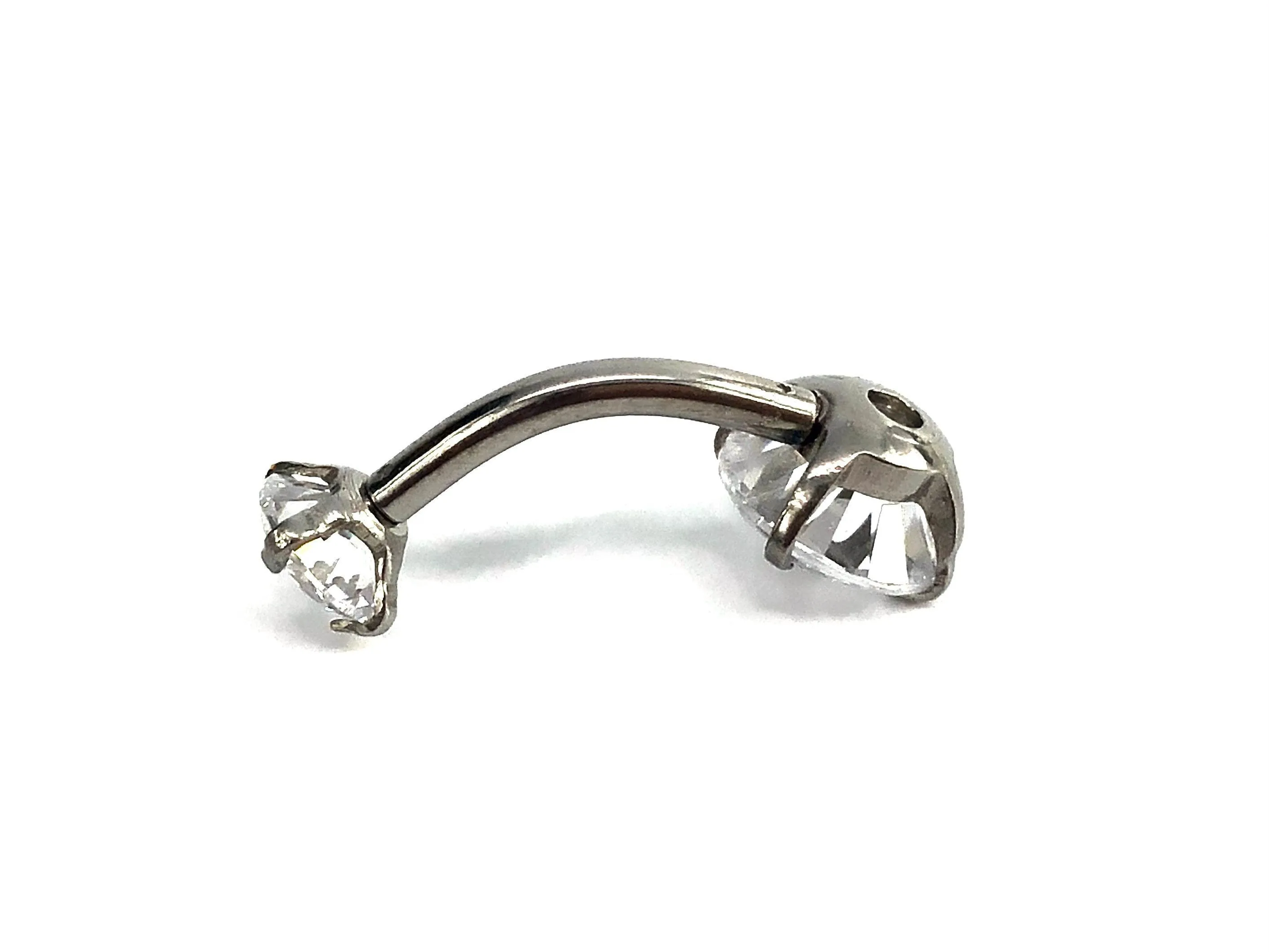 Stainless steel curve bar , w/ gem belly ring, SKU# 11