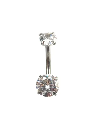 Stainless steel curve bar , w/ gem belly ring, SKU# 11