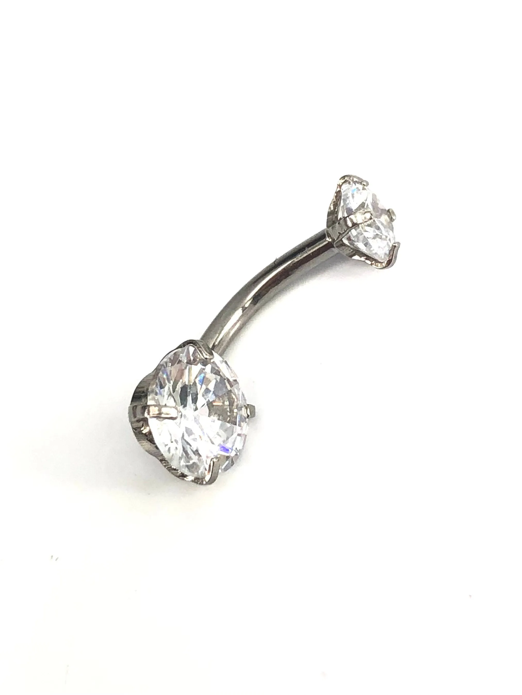 Stainless steel curve bar , w/ gem belly ring, SKU# 11