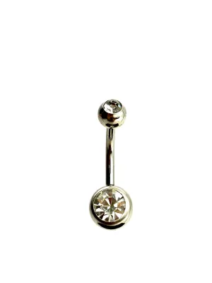 Stainless steel curve bar , w/ gem belly ring, SKU# 8-1