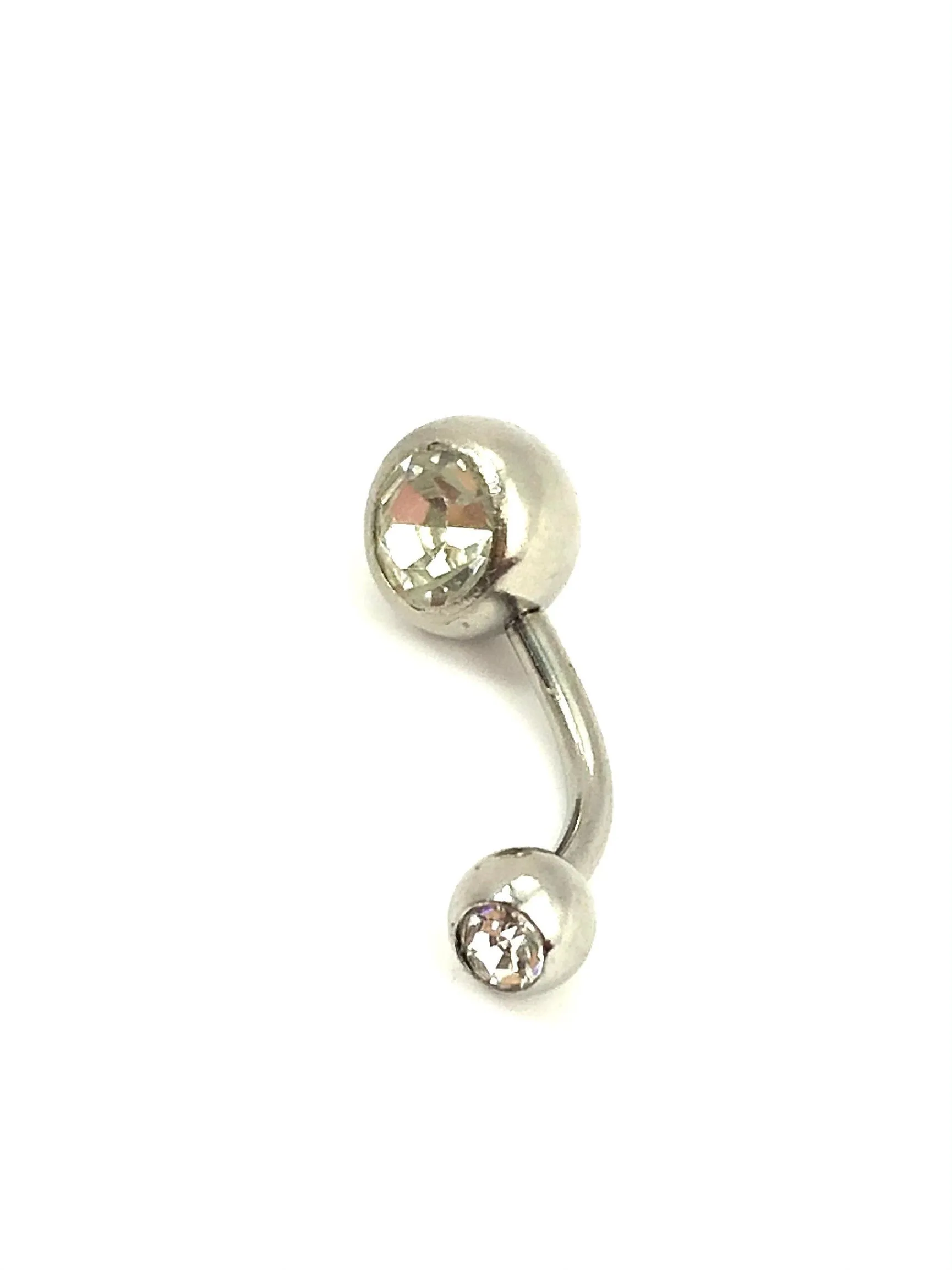 Stainless steel curve bar , w/ gem belly ring, SKU# 8-1