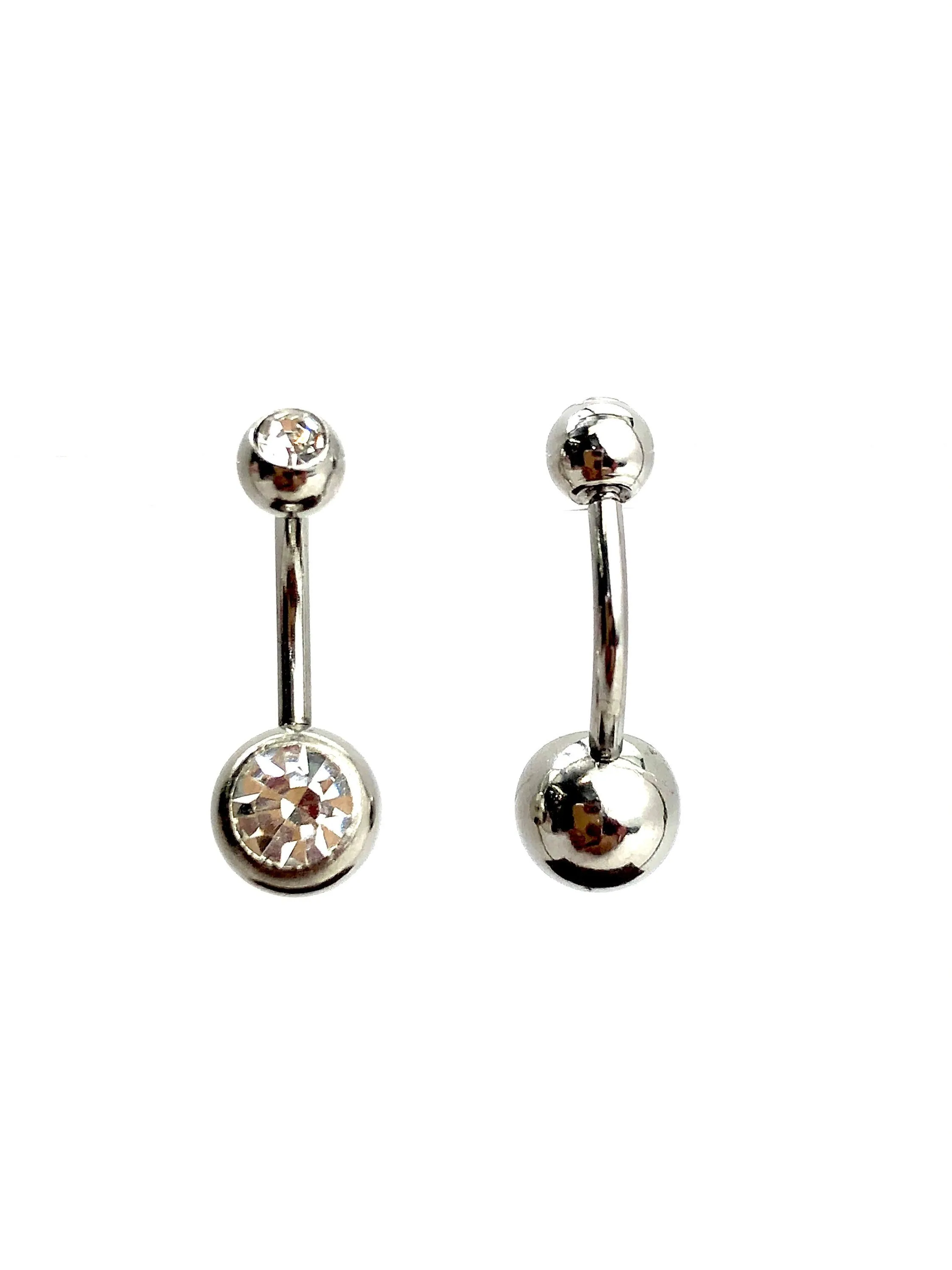 Stainless steel curve bar , w/ gem belly ring, SKU# 8-1