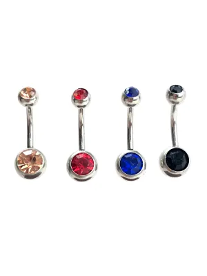 Stainless steel curve bar , w/ gem belly ring, SKU# 8-2