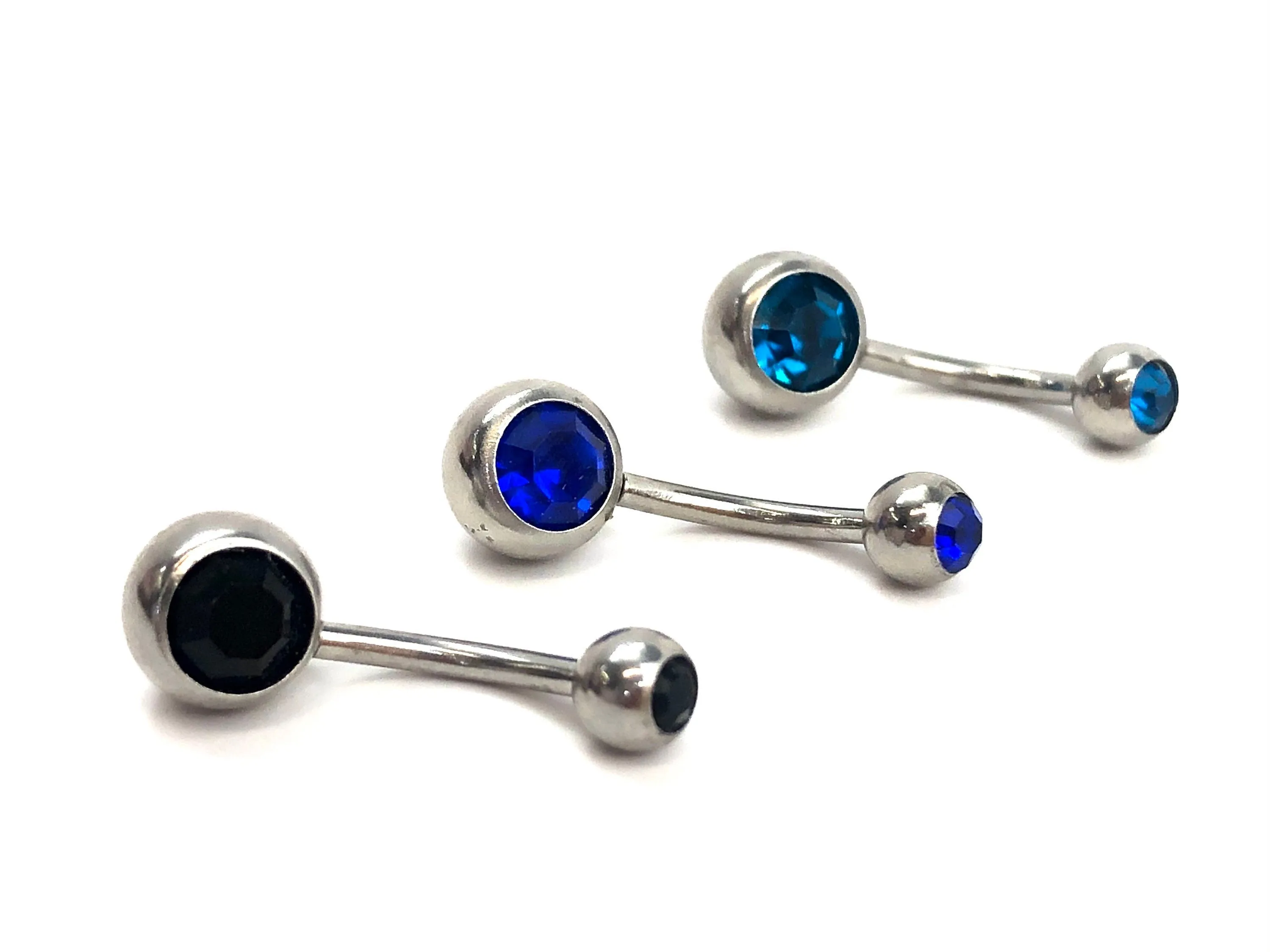Stainless steel curve bar , w/ gem belly ring, SKU# 8-2