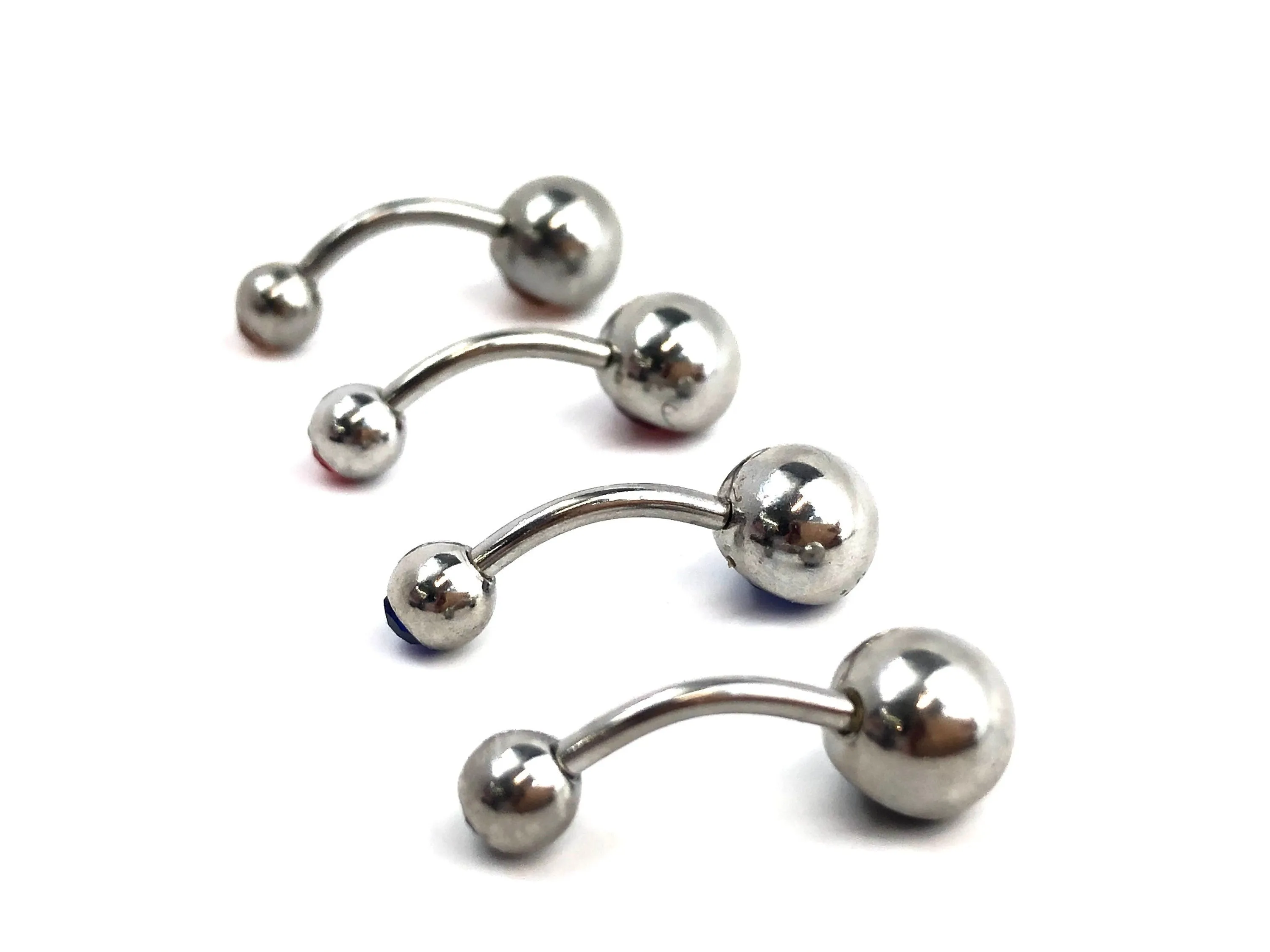 Stainless steel curve bar , w/ gem belly ring, SKU# 8-2
