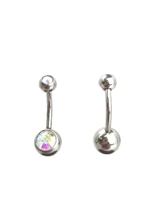 Stainless steel curve bar , w/ gem belly ring, SKU# 8-3