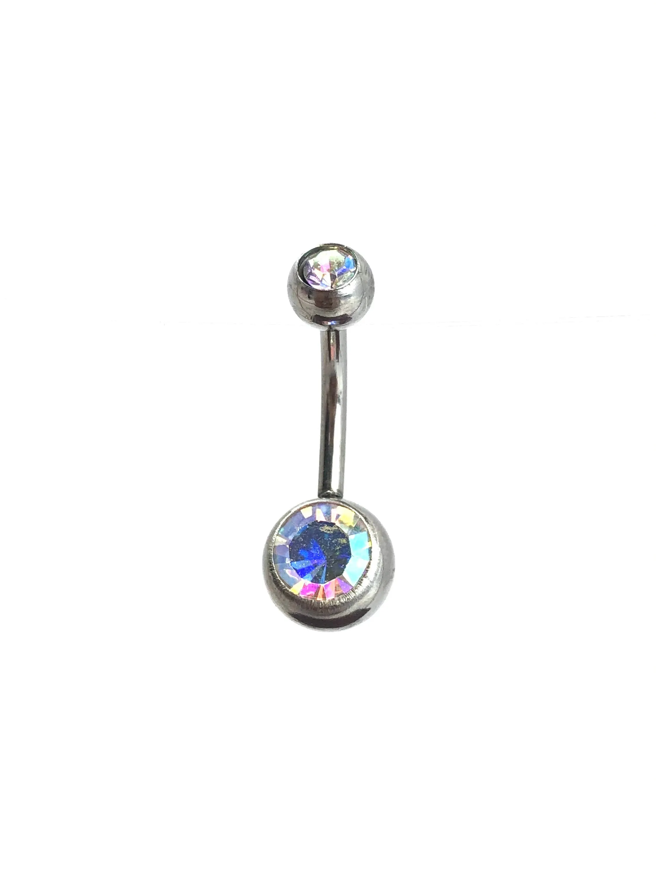 Stainless steel curve bar , w/ gem belly ring, SKU# 8-3
