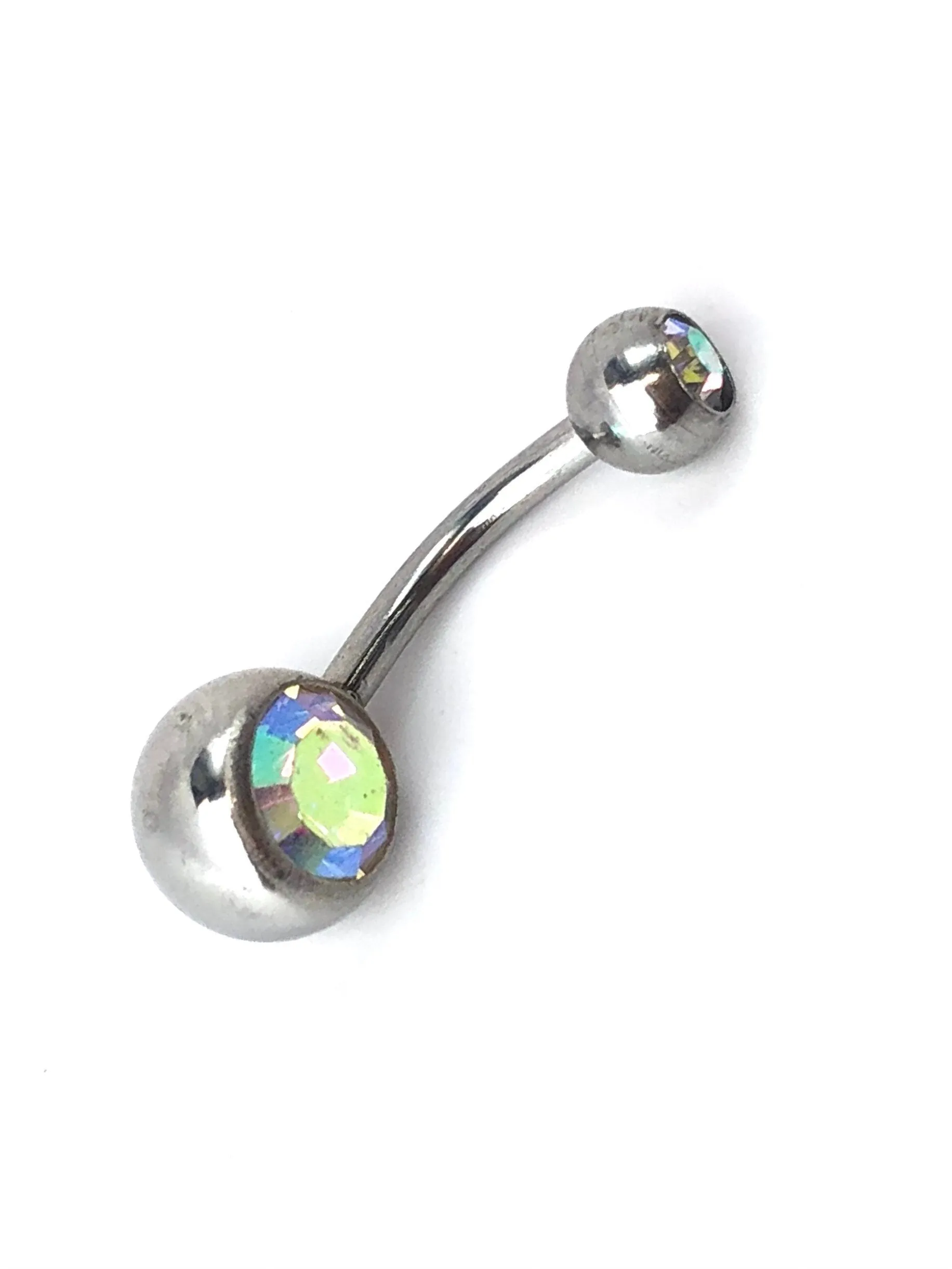 Stainless steel curve bar , w/ gem belly ring, SKU# 8-3