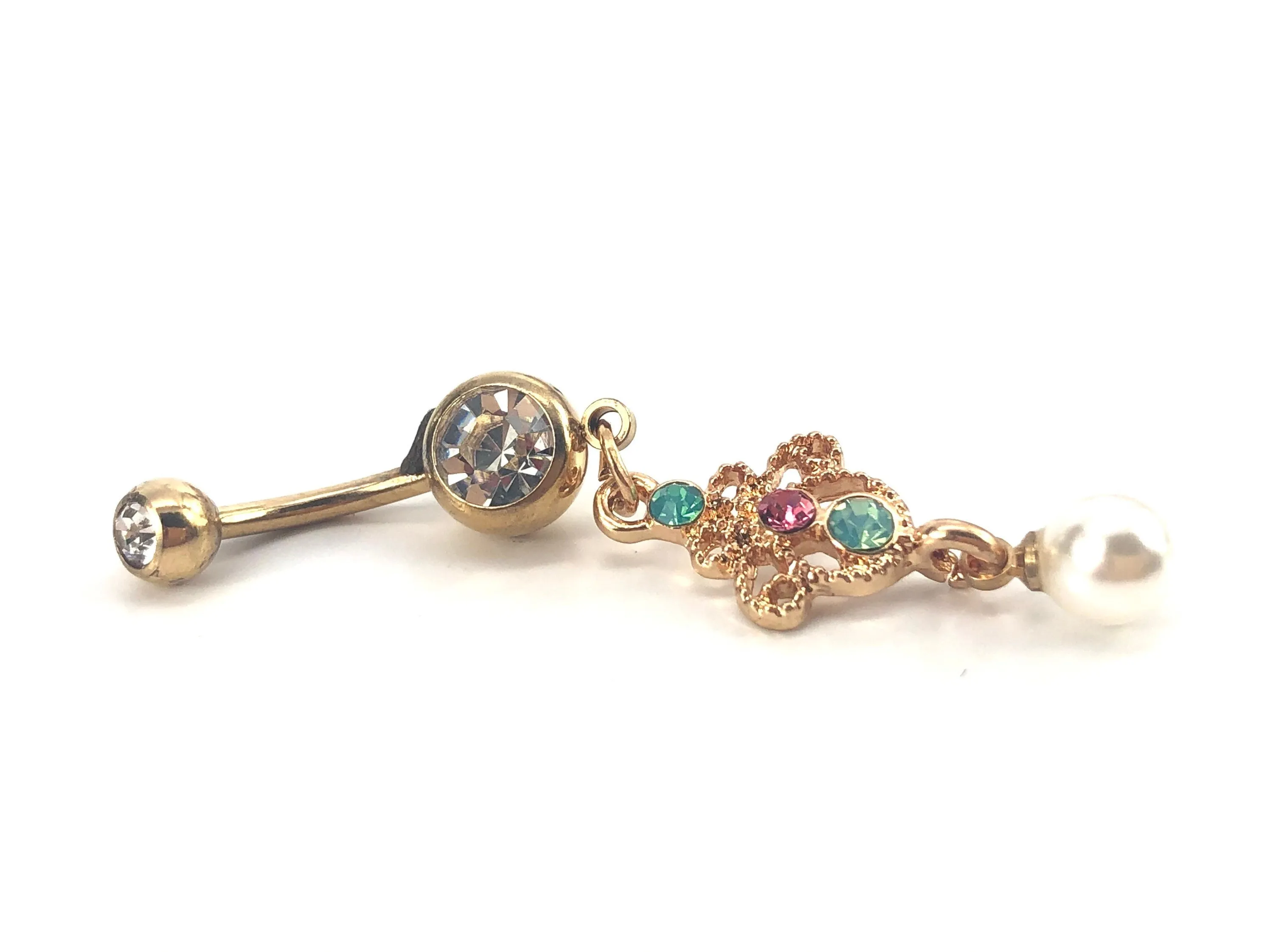 Stainless steel curve bar , w/ gem belly ring, SKU# NBR013