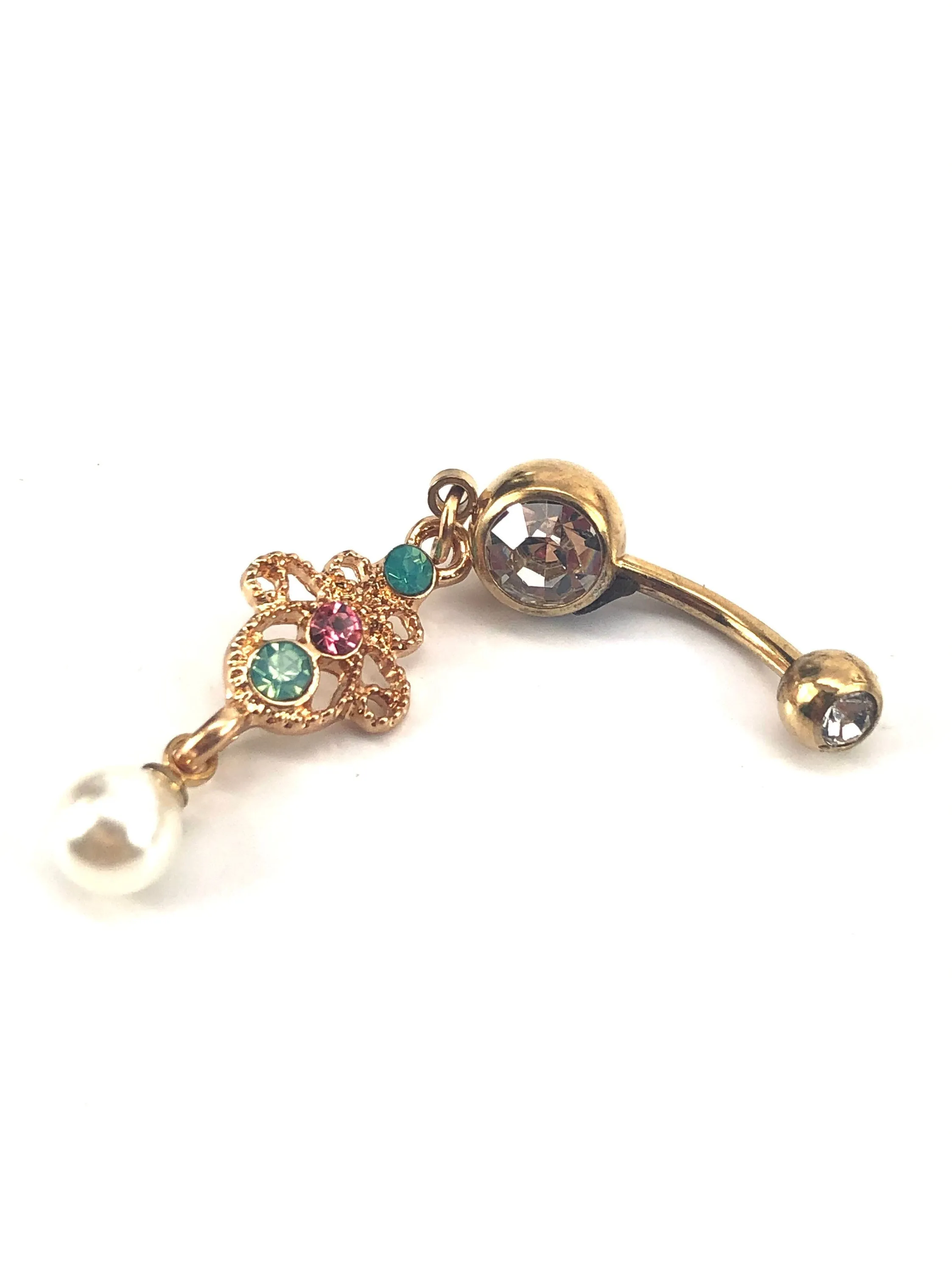 Stainless steel curve bar , w/ gem belly ring, SKU# NBR013