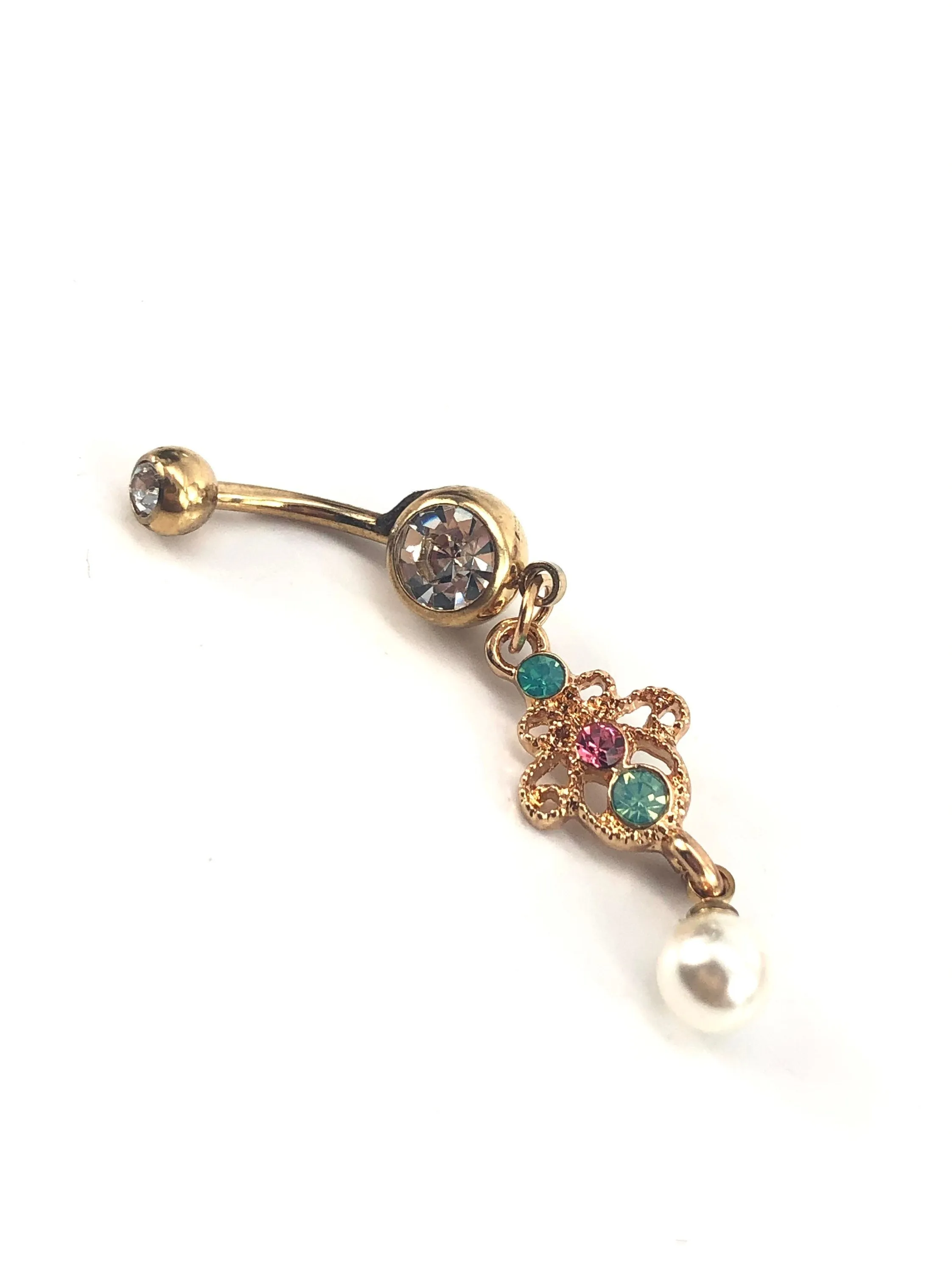Stainless steel curve bar , w/ gem belly ring, SKU# NBR013