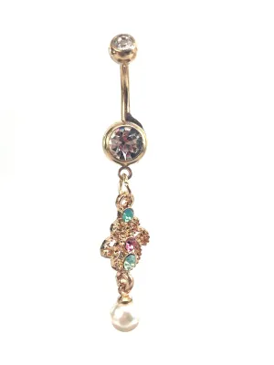 Stainless steel curve bar , w/ gem belly ring, SKU# NBR013