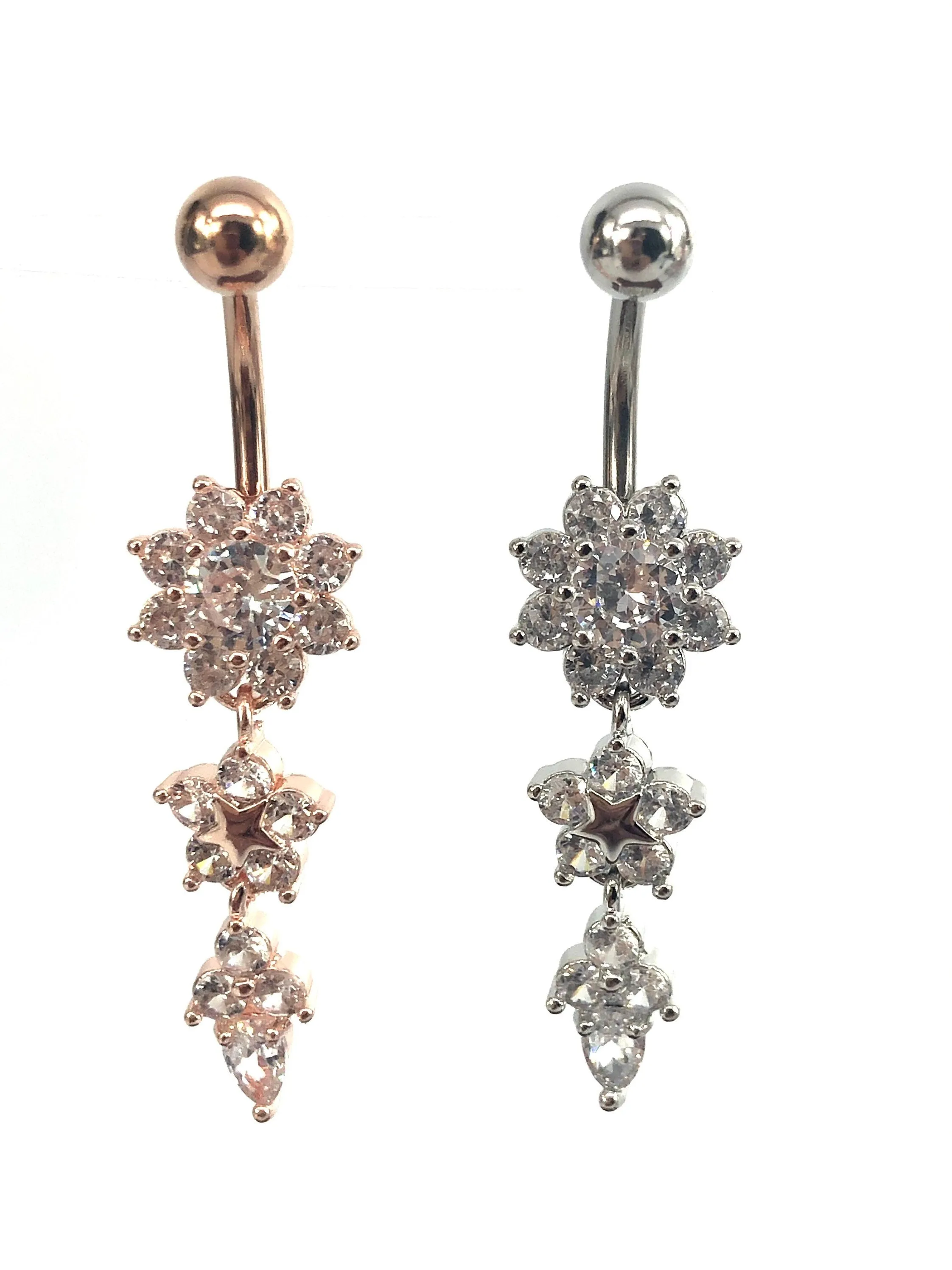 Stainless steel curve bar , w/ gem belly ring, SKU# NBR018