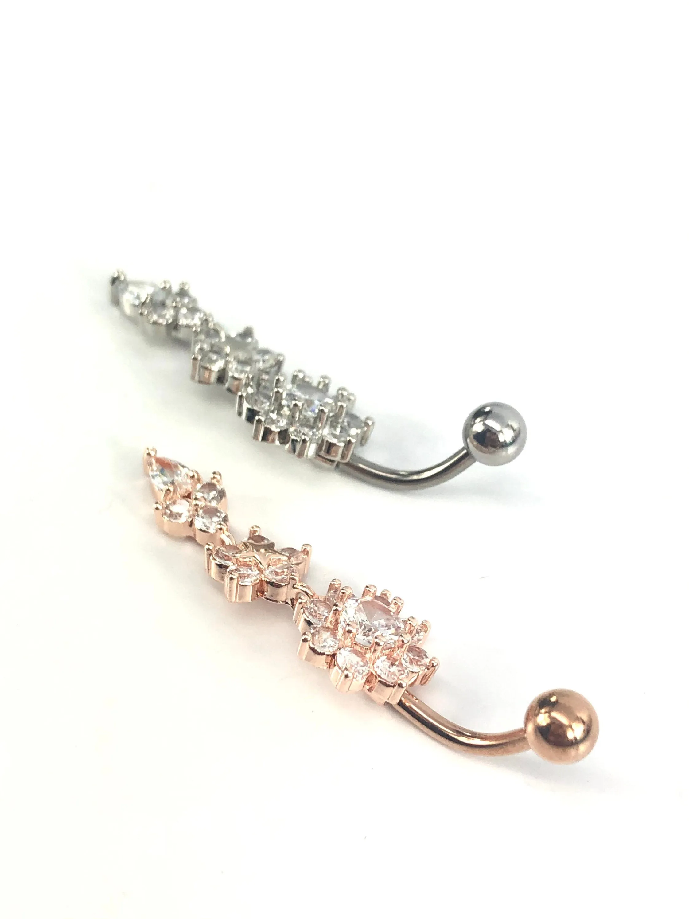 Stainless steel curve bar , w/ gem belly ring, SKU# NBR018