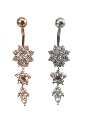 Stainless steel curve bar , w/ gem belly ring, SKU# NBR018